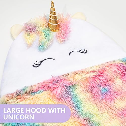 Miniatura 2 de Manta con capucha de unicornio para niñas, súper suave, cálida y acogedora, forro polar de franela de felpa y esponjosa de piel sintética lanuda con