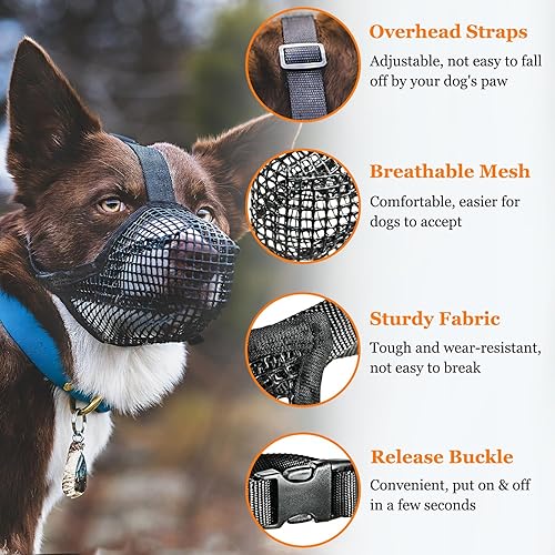 Miniatura 2 de Crazy Felix Bozal para perro, bozal de malla suave para perros pequeños, medianos y grandes, pastor alemán labrador, bozales ajustables y