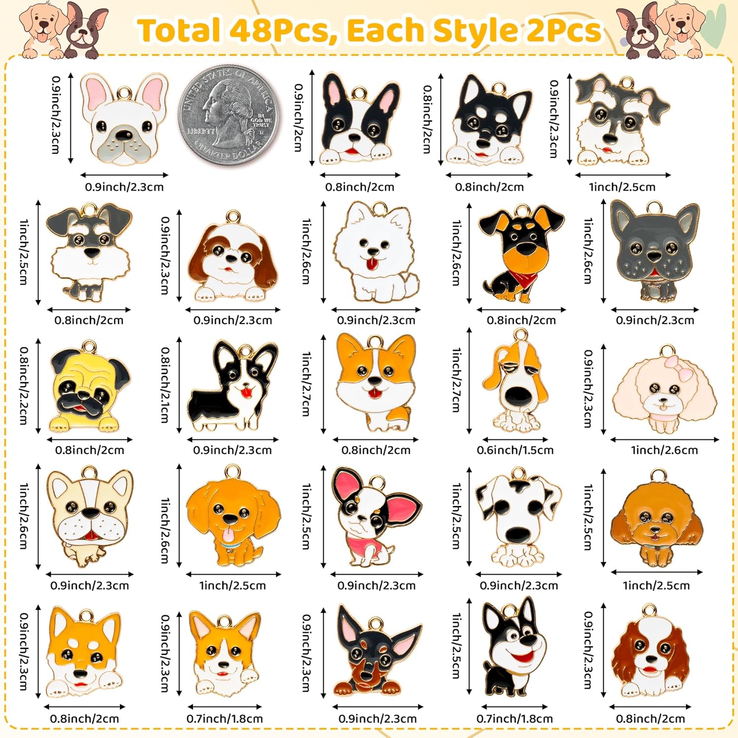 Dog Charms Pendants - 48Pcs Pet Dog Alloy Enamel Jewelry Pendants Bulk Cute Animals Gold Enamel Charms for Jewelry Making Earring Necklace Bracelet Making DIY Crafts Birthday Xmas Winter Holiday Gift - Image 2