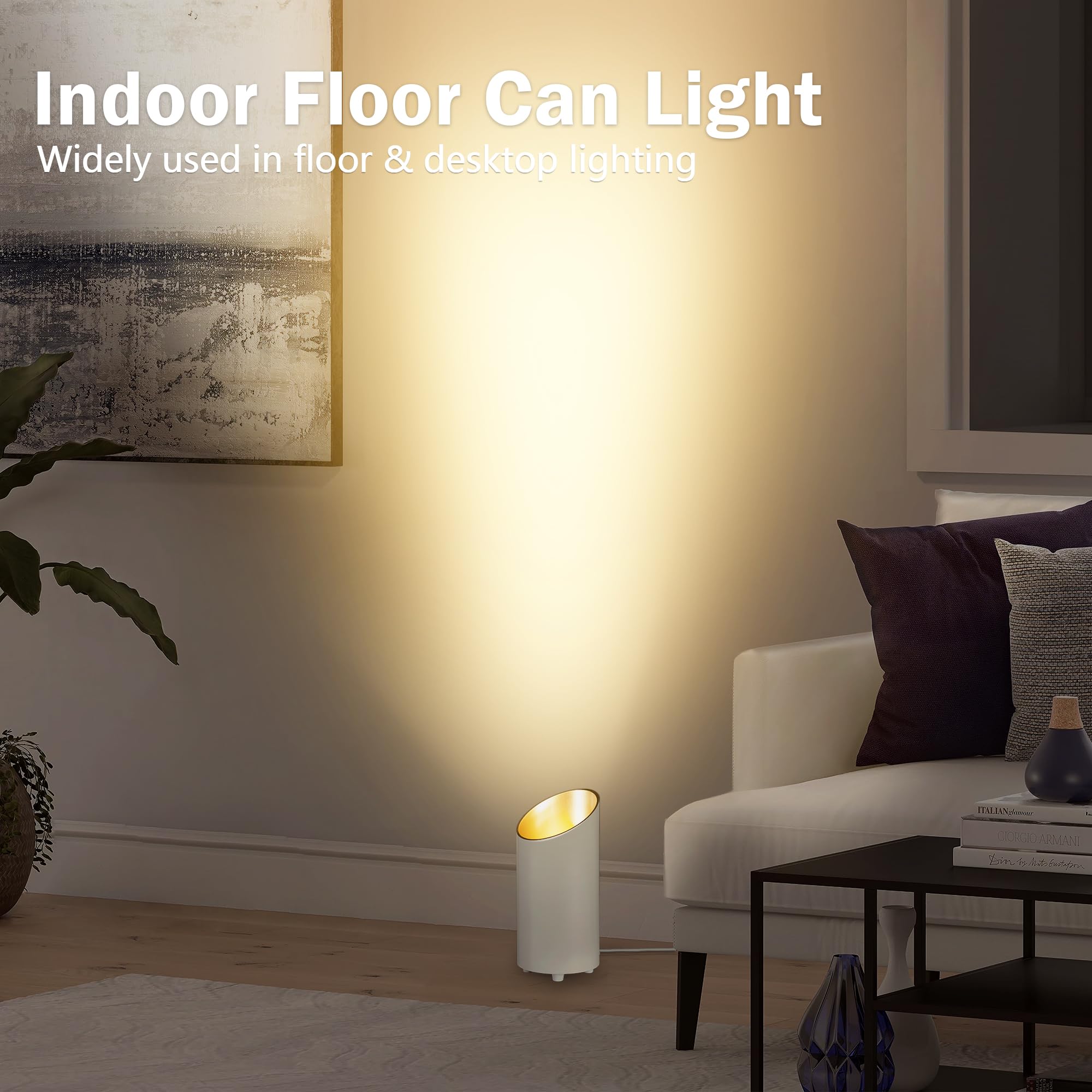 XLGHZOO Uplighting Indoor Floor Can Light, Up Lights Indoor with 3000K GU10 Bulbs, 5W Uplights Floor LED Spot Lights for Plant Picture Behind Couch, Detachable 5.9FT Plug Cord & Foot Switch,2 Pack