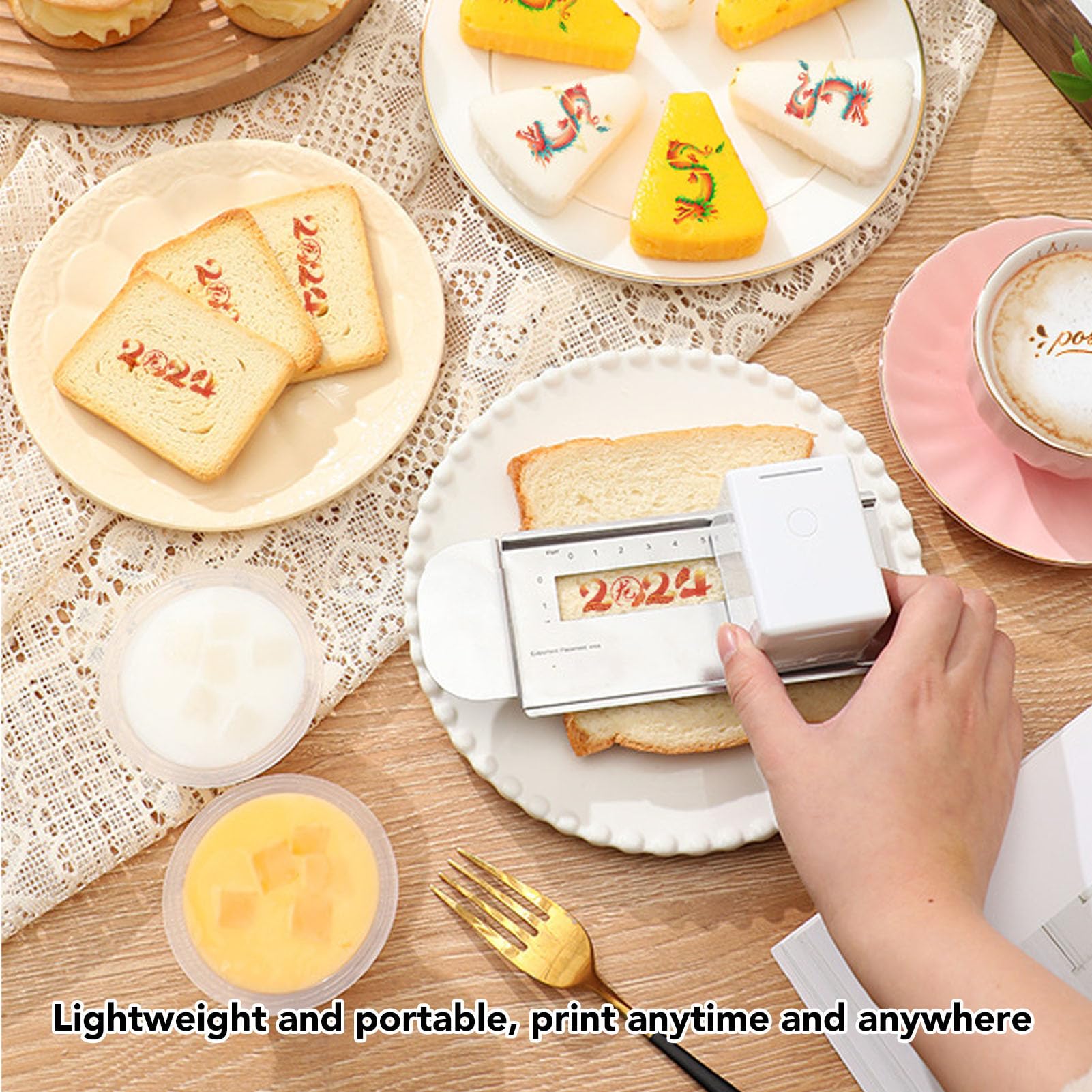 Imprimante Alimentaire Portable, Imprimante à Jet D'encre Comestible pour Gâteau 3D, café, Pain, Batterie 600 MAh, Gadgets de Cuisson de Biscuits pour Bricolage, Art Alimentaire