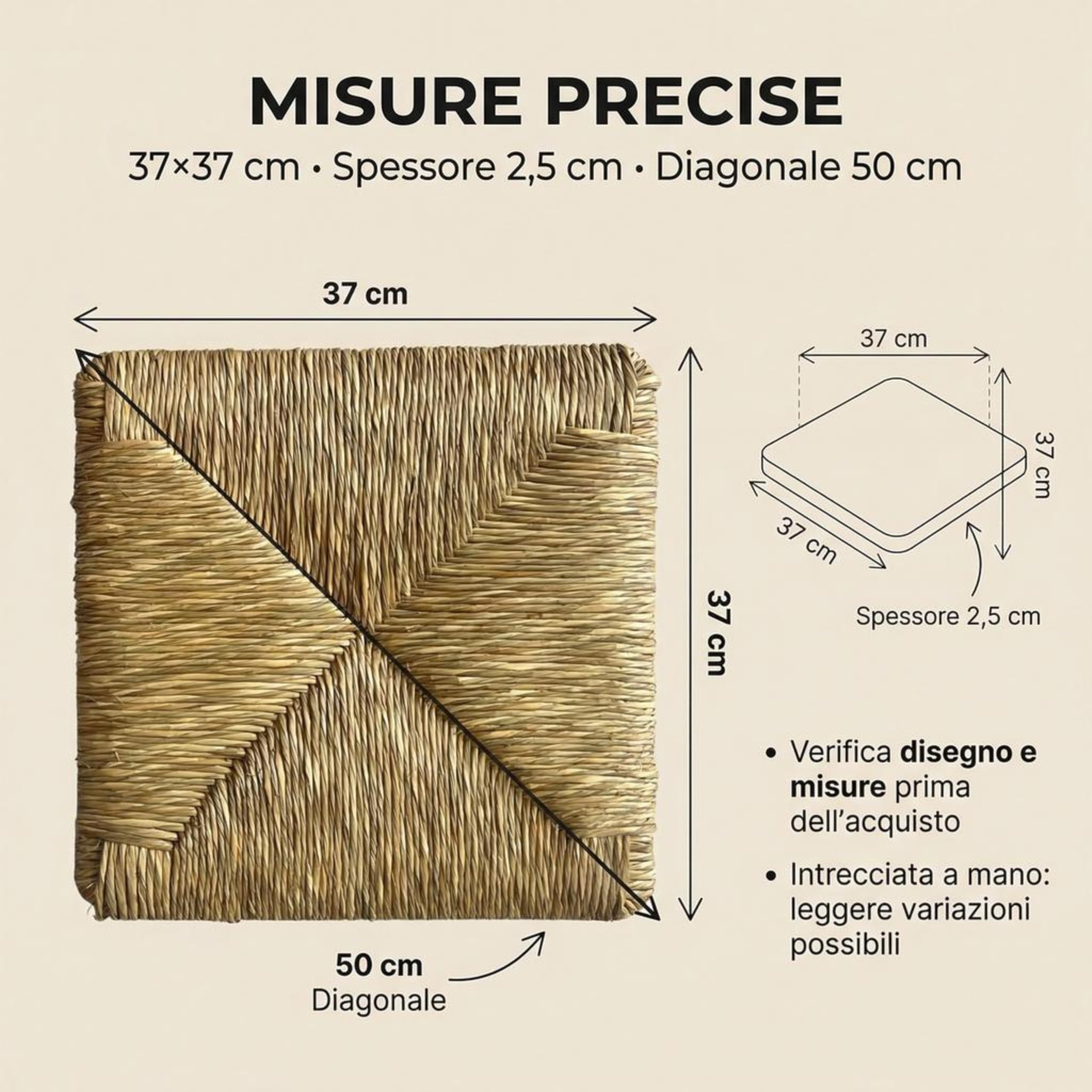Generico Import Trade - Seduta in paglia 37x37cm, Ricambio mod. 901 - PISA, Sedile di ricambio per sedie e sgabelli da casa e ristoranti, Fondo, Telaio, Sedile resistente e robusto