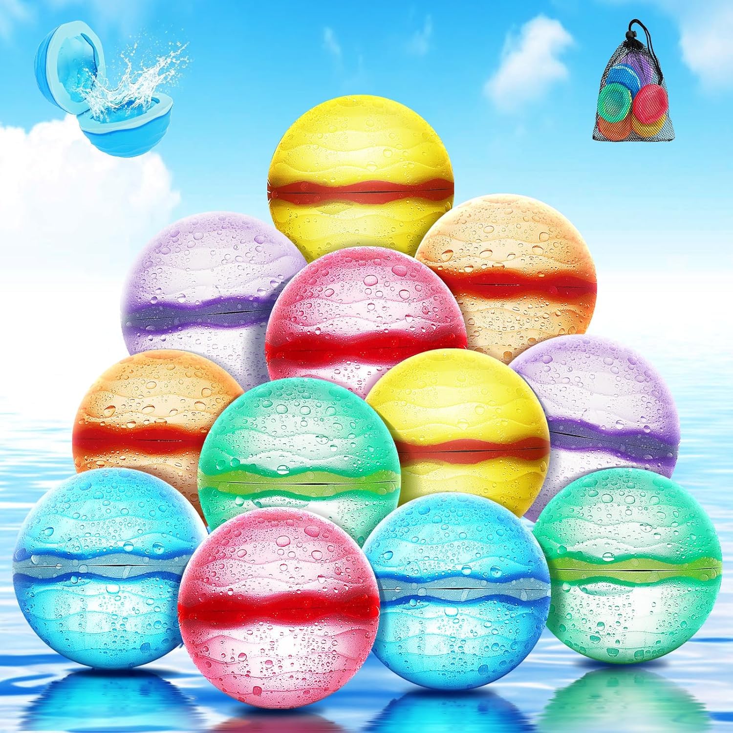 Photo 1 of ?12 Pack?Magnetic Reusable Water Balloons Fast Refillable for Kids Outdoor Activities, latex-free Kids Pool Beach Bath Toys, Self-Sealing Water Bomb Quick Fill for Summer Games