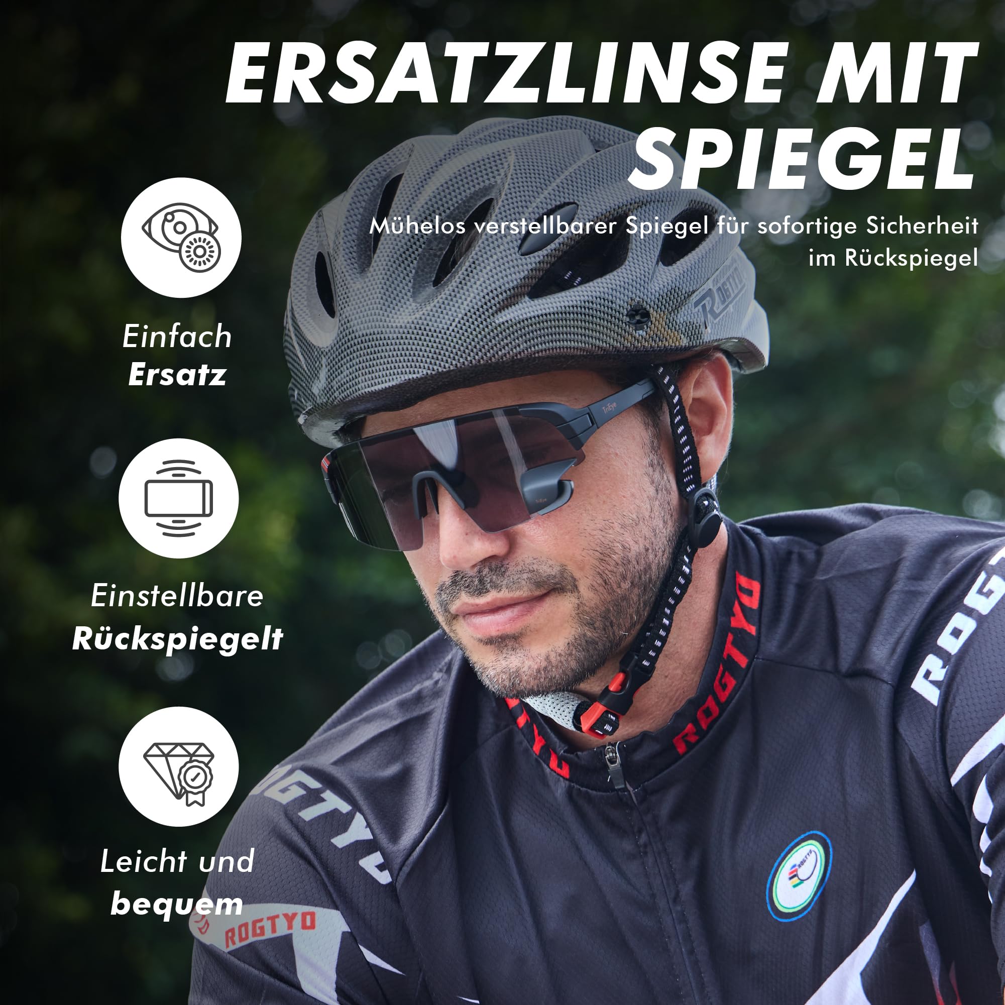 TriEye Ersatzlinse mit Rückspiegel – UV400-Fahrradbrille, kratzfest und langlebig für Straße und Pendler