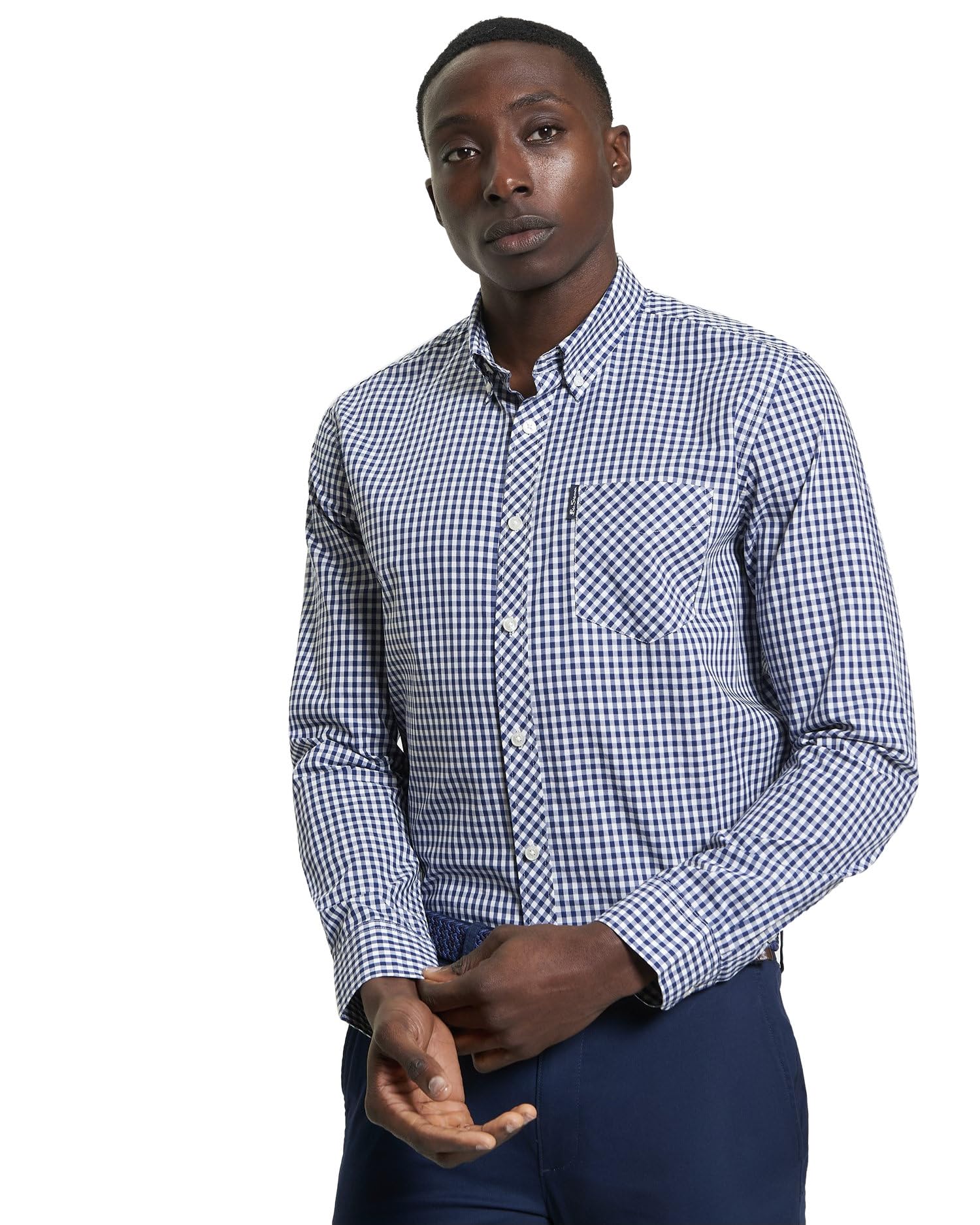 Ben Sherman Men's Signature Gingham Check Shirt, Button-Down Collar, Long Sleeves, Regular Fit (Dark Blue.) XXL
