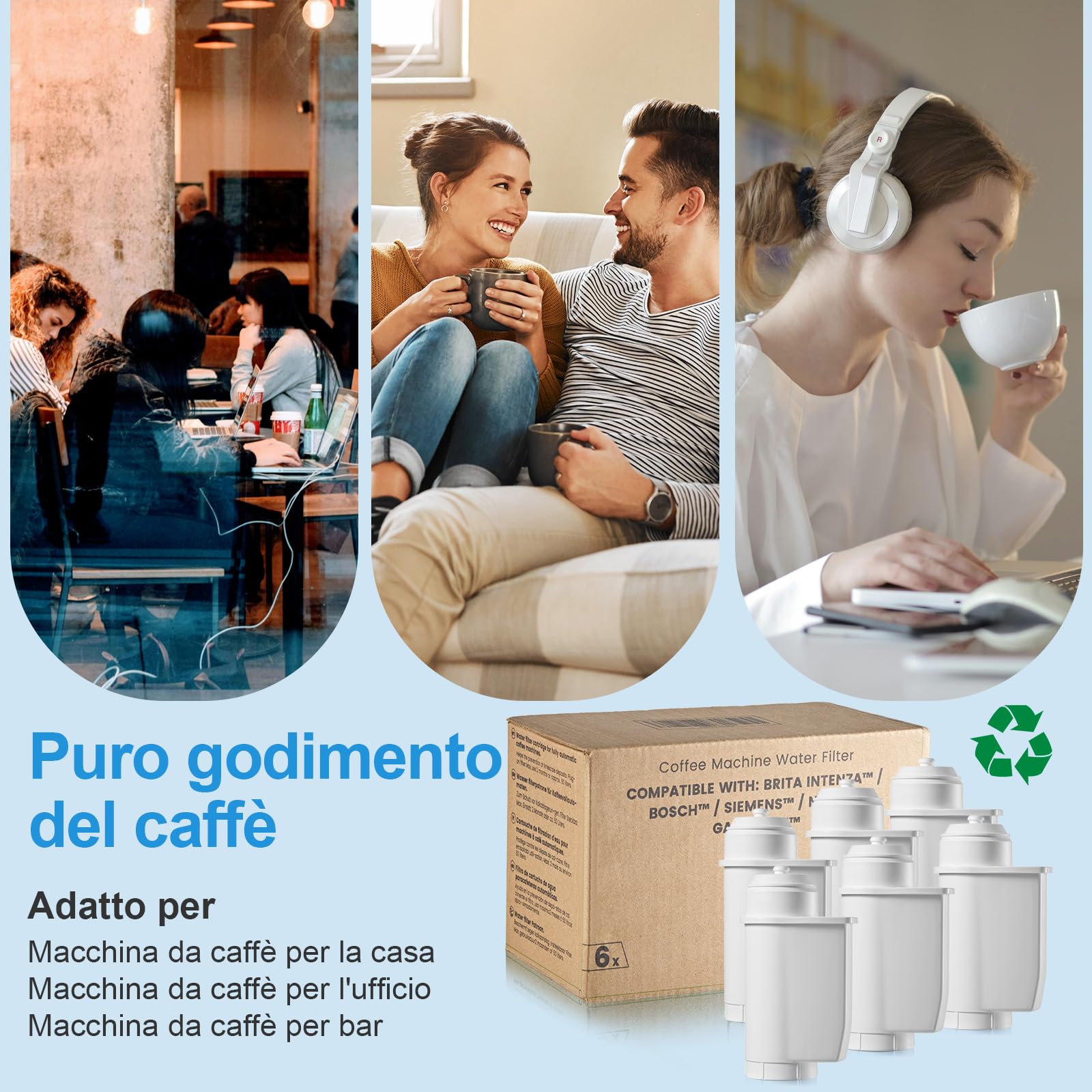 Mutital acqua per Siemens® EQ Series, EQ3/EQ6/EQ9, EQ500, S700, 3200 per Bosch® TCZ7003, TCZ7033, per Brita® Intenza 57549 (6 pezzi)