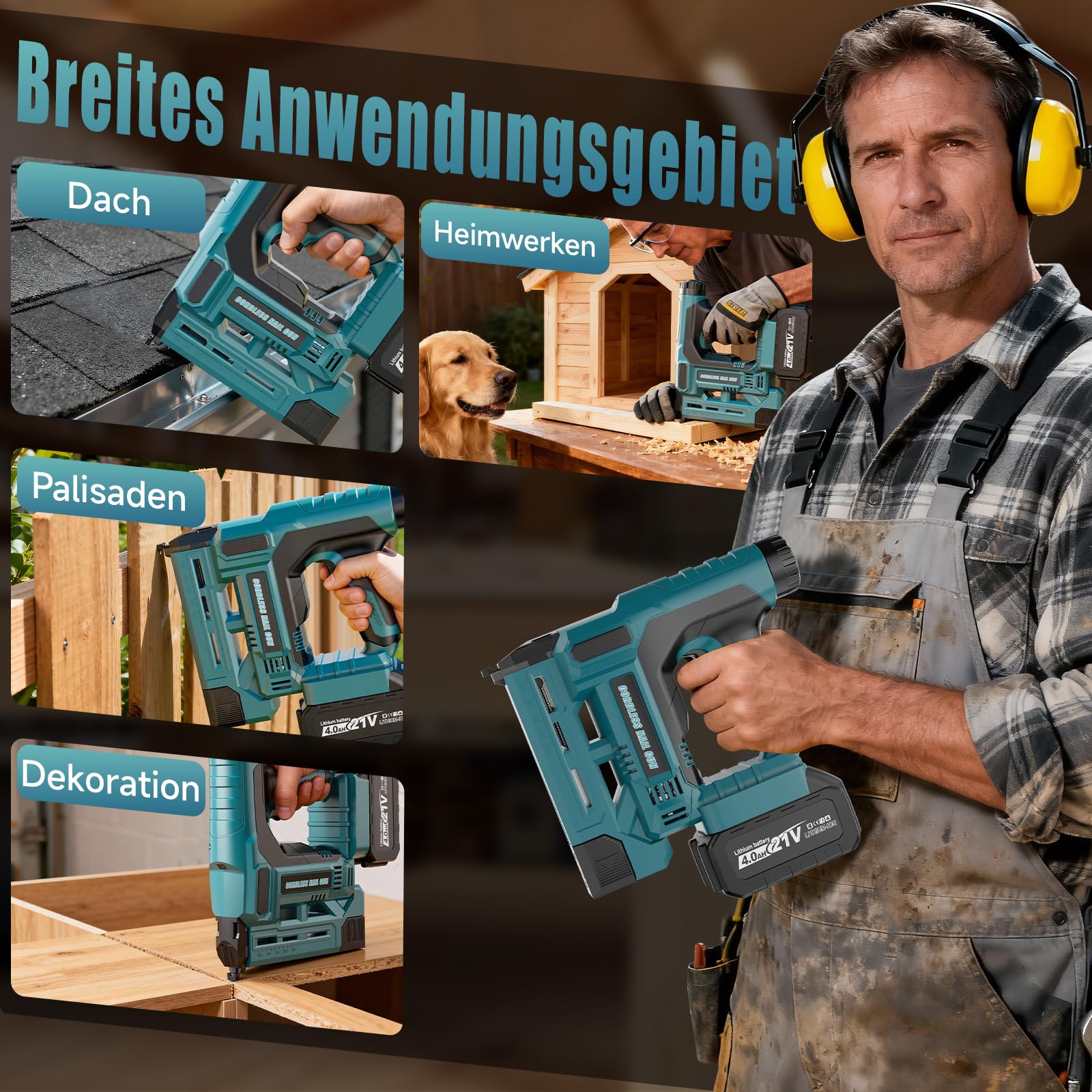 Makita Kompatibler Akku Tacker/Nagler 2-in-1 18GA Elektrische Nagelpistole mit 2x 4,0Ah Akkus