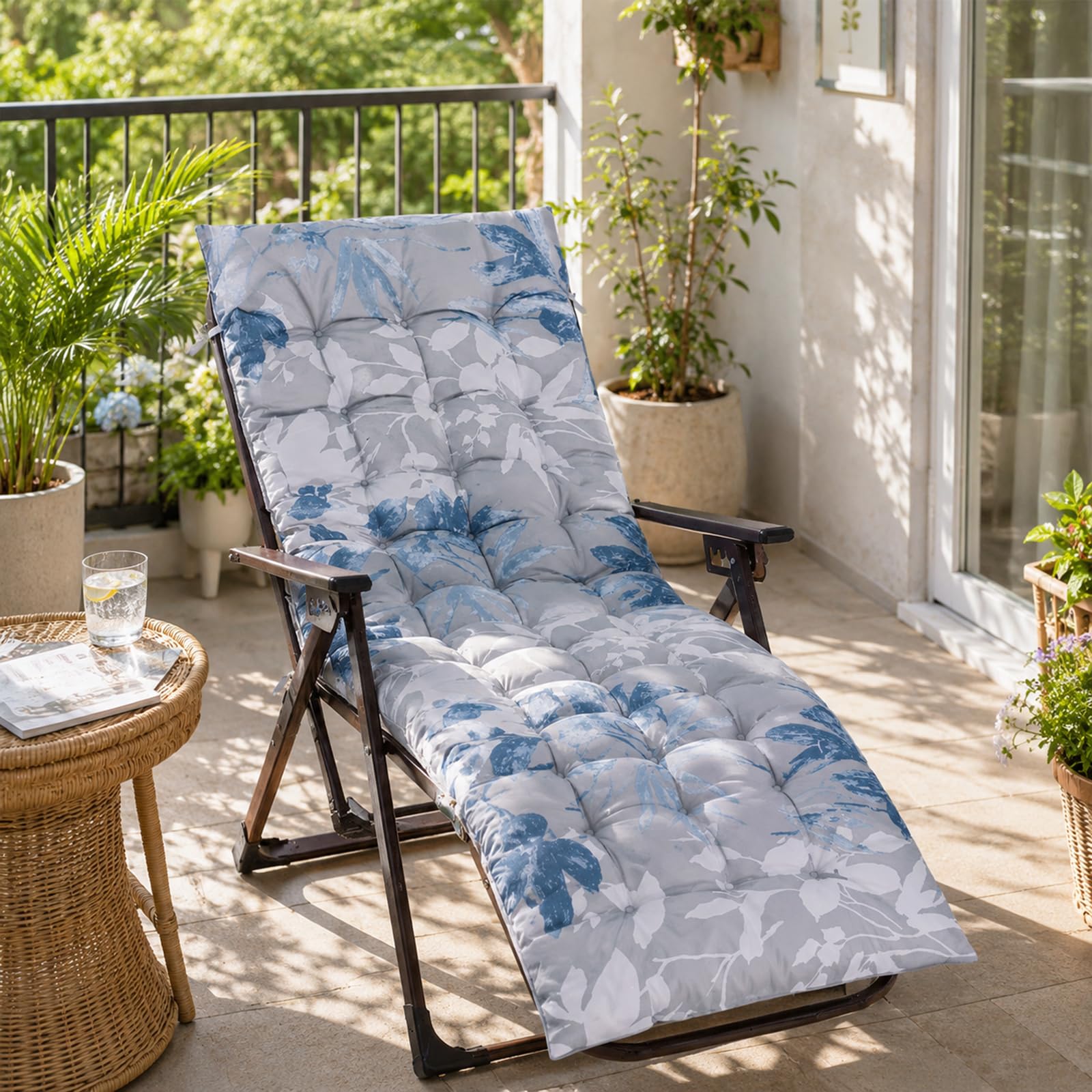 Coussin pour Bain De Soleil, Matelas Épais pour Chaise Longue Et Transat De Jardin, Rembourrage en Coton avec Attaches, Intérieur Et Extérieur Grey,150cm