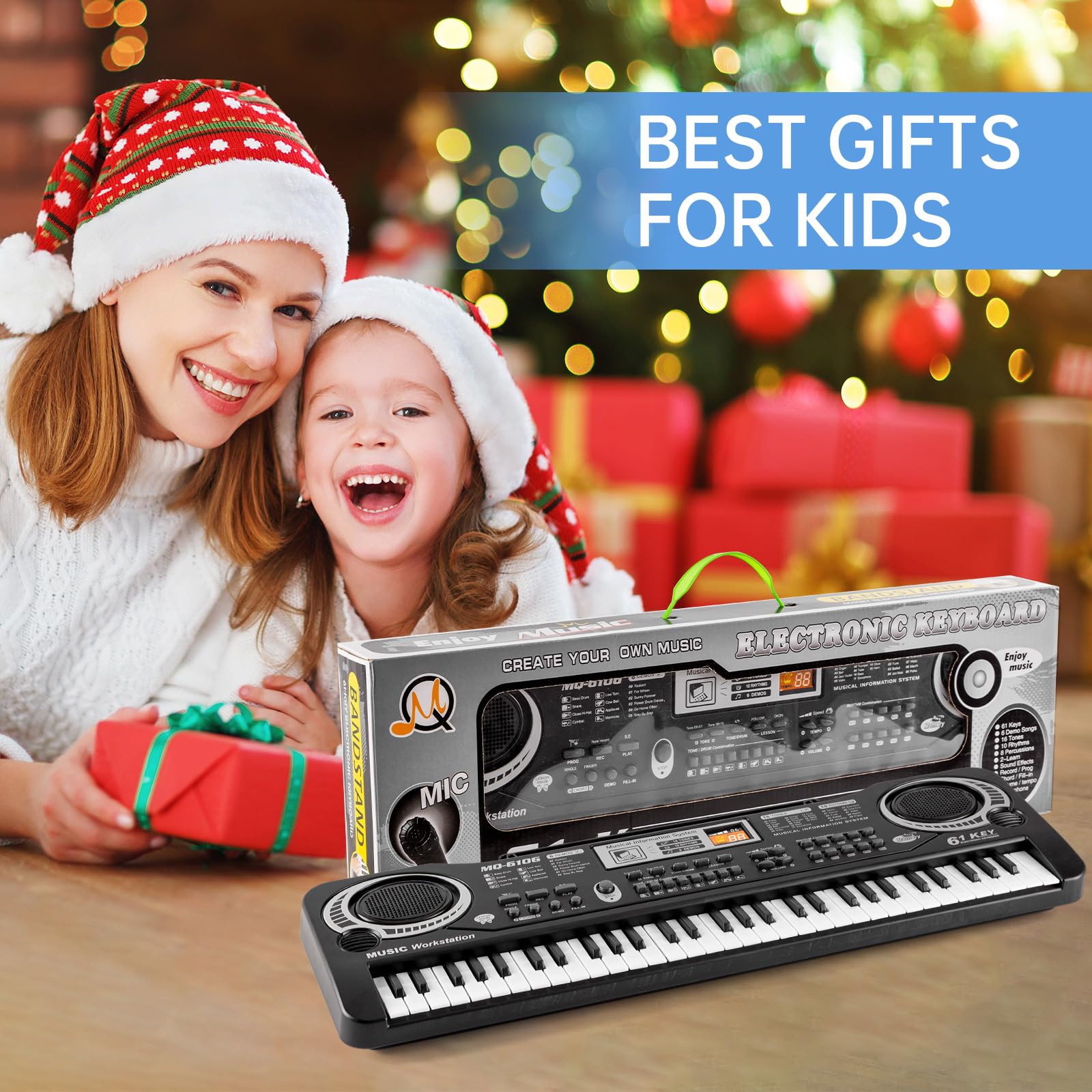 61 Key Piano Keyboard for Kids, Electronic Music Toy for Beginners, 16 Tones, 10 Rhythms, 6 Demos, Built-in Recording, Perfect Christmas or Birthday Gift for Ages 3+
