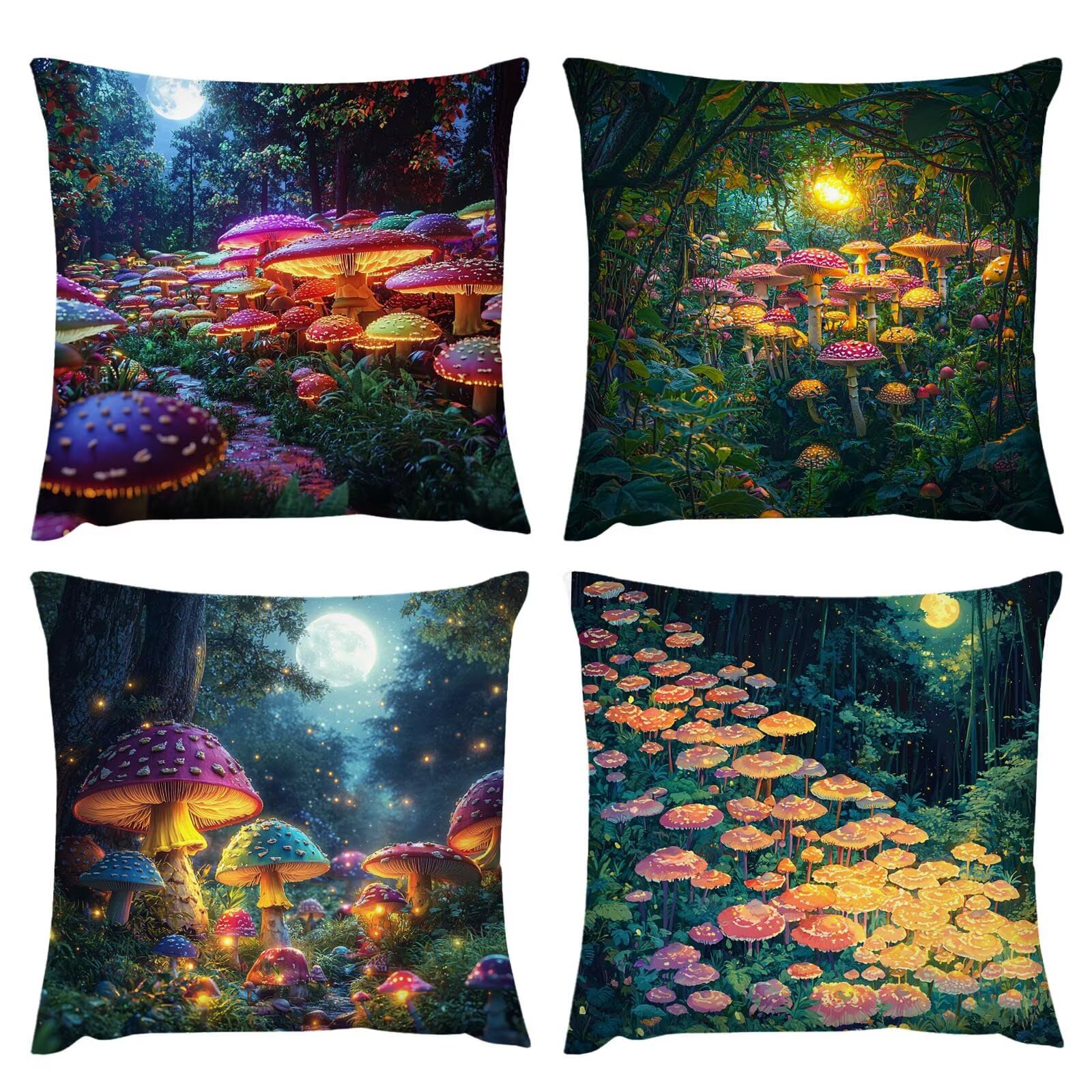 Poszewka na poduszkę 70x70 cm, zestaw 4 dekoracji wnętrz grzyby las sofa poduszki salon poszewki na poduszki welurowe do domu poduszki na zewnątrz meble ogrodowe poszewka na poduszkę d-368