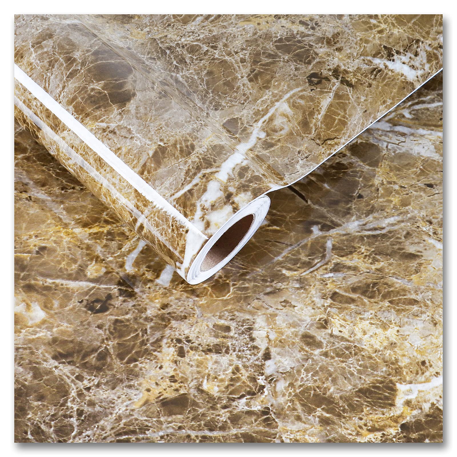CRE8TIVE 24"x354" Large Size Marble Contact Paper Brown Peel and Stick Marble Wallpaper Self Adhesive Waterproof Removable Glossy Vinyl Film for Kitchen Backsplash Bathroom Countertops Cabinets Shelf