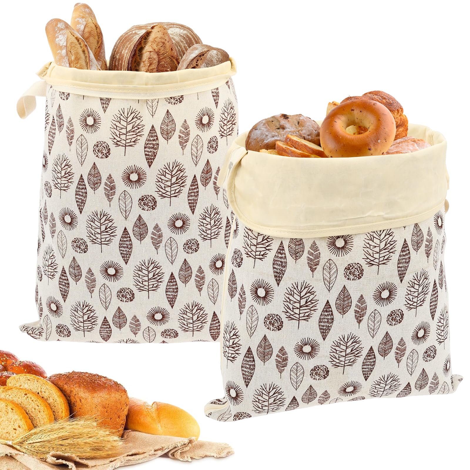 2 Pack Beeswax Bread Bags with L-Shape Zip, 43x33cm Reusable Linen Storage Bags for Homemade Sourdough, Artisanal Loaves & Baguettes, Fresh-Preserving Food Wrap for Home Baker (Beige)