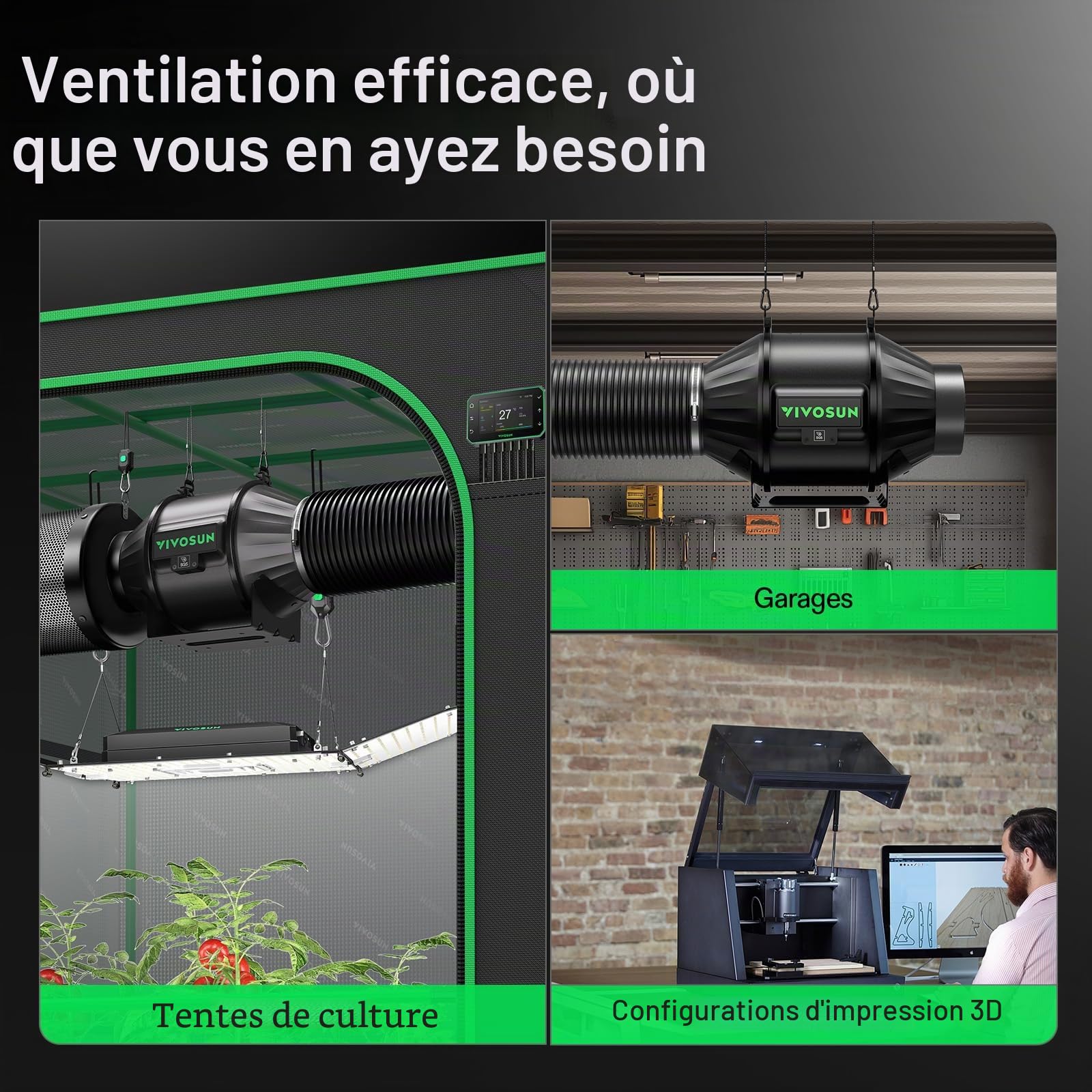 VIVOSUN Kit d‘Extraction d’Air Intelligent Pro 100mm AeroZesh T4 GrowHub E42A+ Contrôle VPD Température Humidité, Connexion APP Filtre à Charbon Actif Conduit Ventilation Tentes Culture Hydroponie
