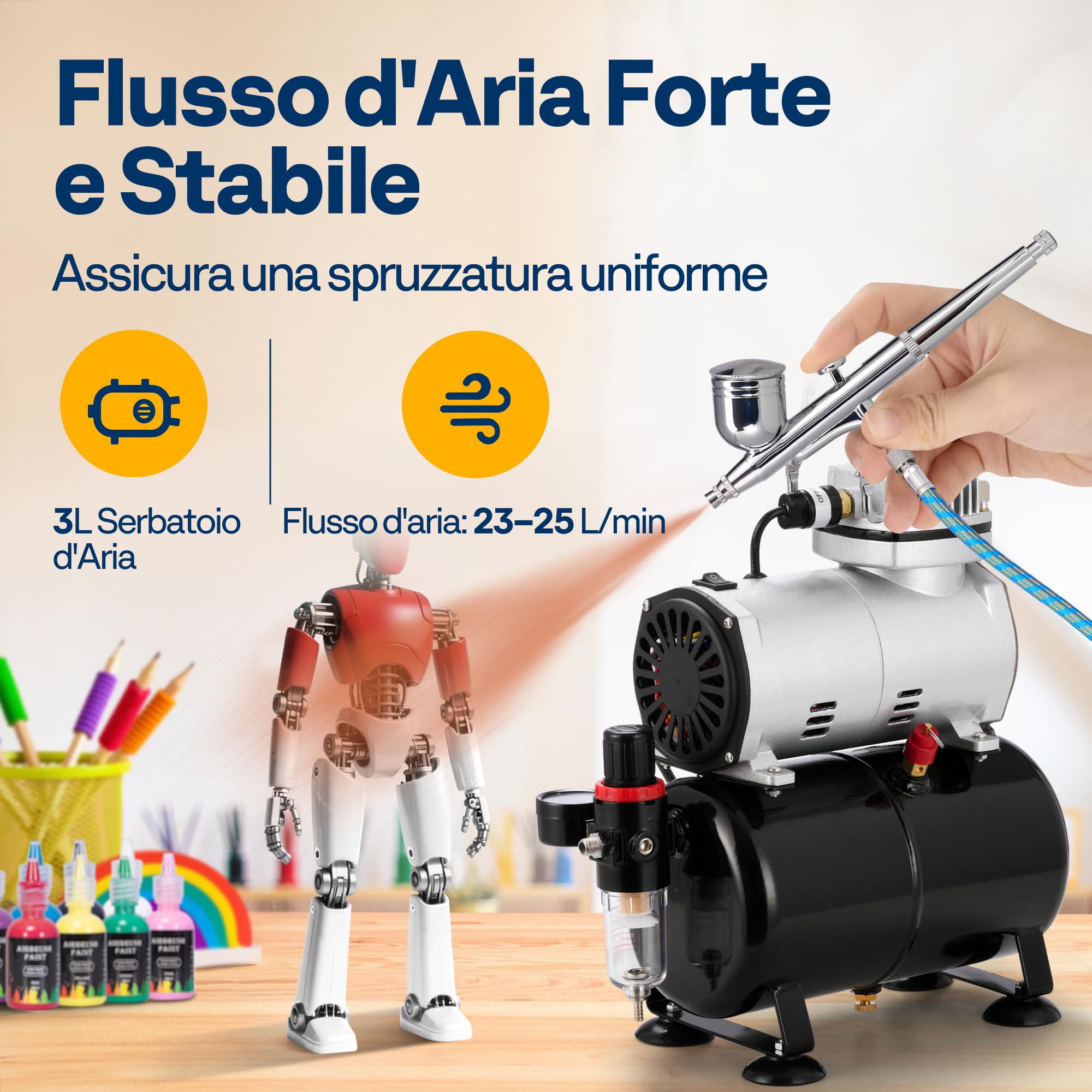 VIVOHOME Professionale Compressore Aerografo con Doppia Azione 1/5HP Compressore Aerografo con Serbatoio Aria 3L per la Decorazione di Torte il Trucco e l'artigianato il Design Delle Unghie