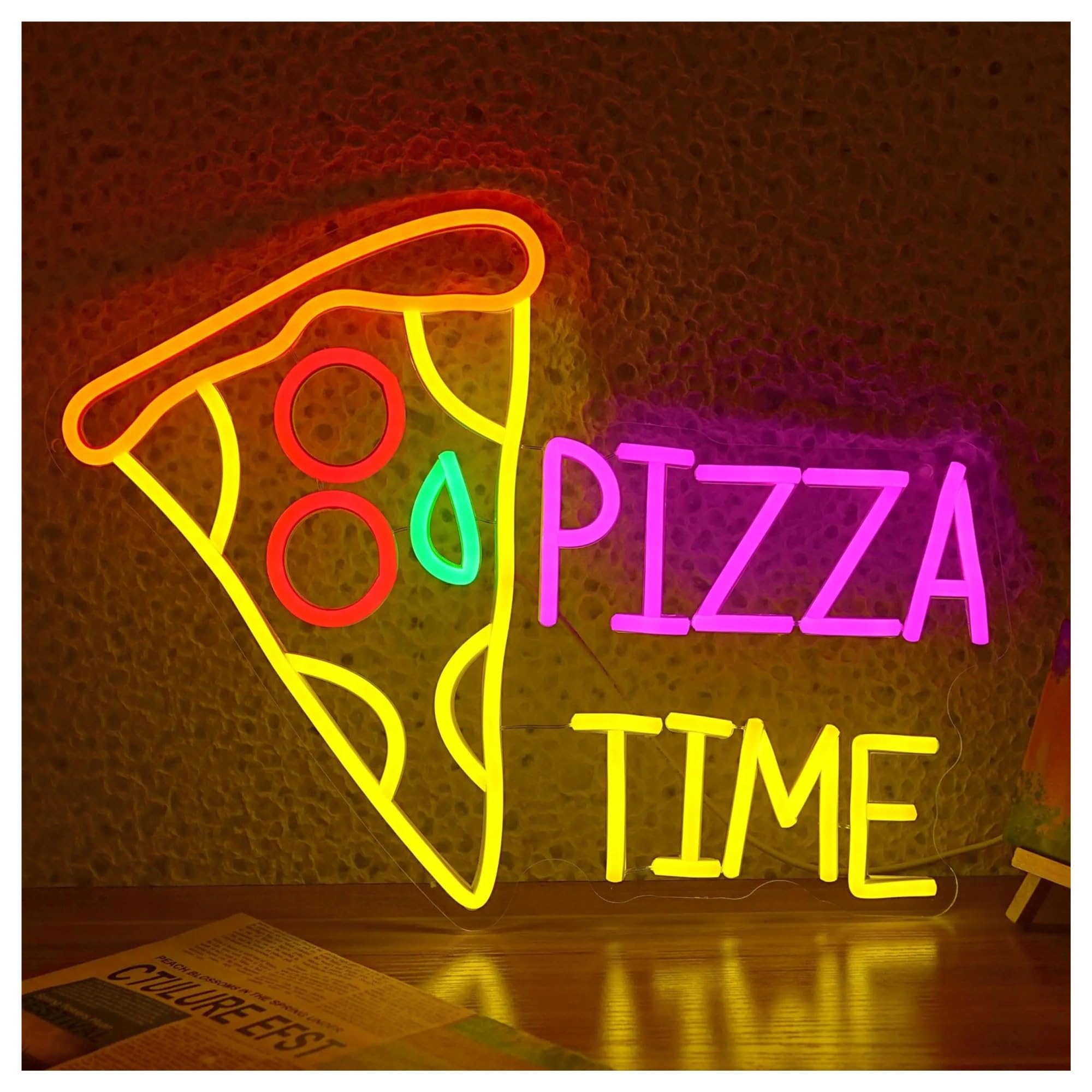 RONGCH Hanging Art Neon Signs Pizza Time Neon Sign Dimmable Business Food Window Display Decor Colorful Light for Parties Kitchens 42x32cm