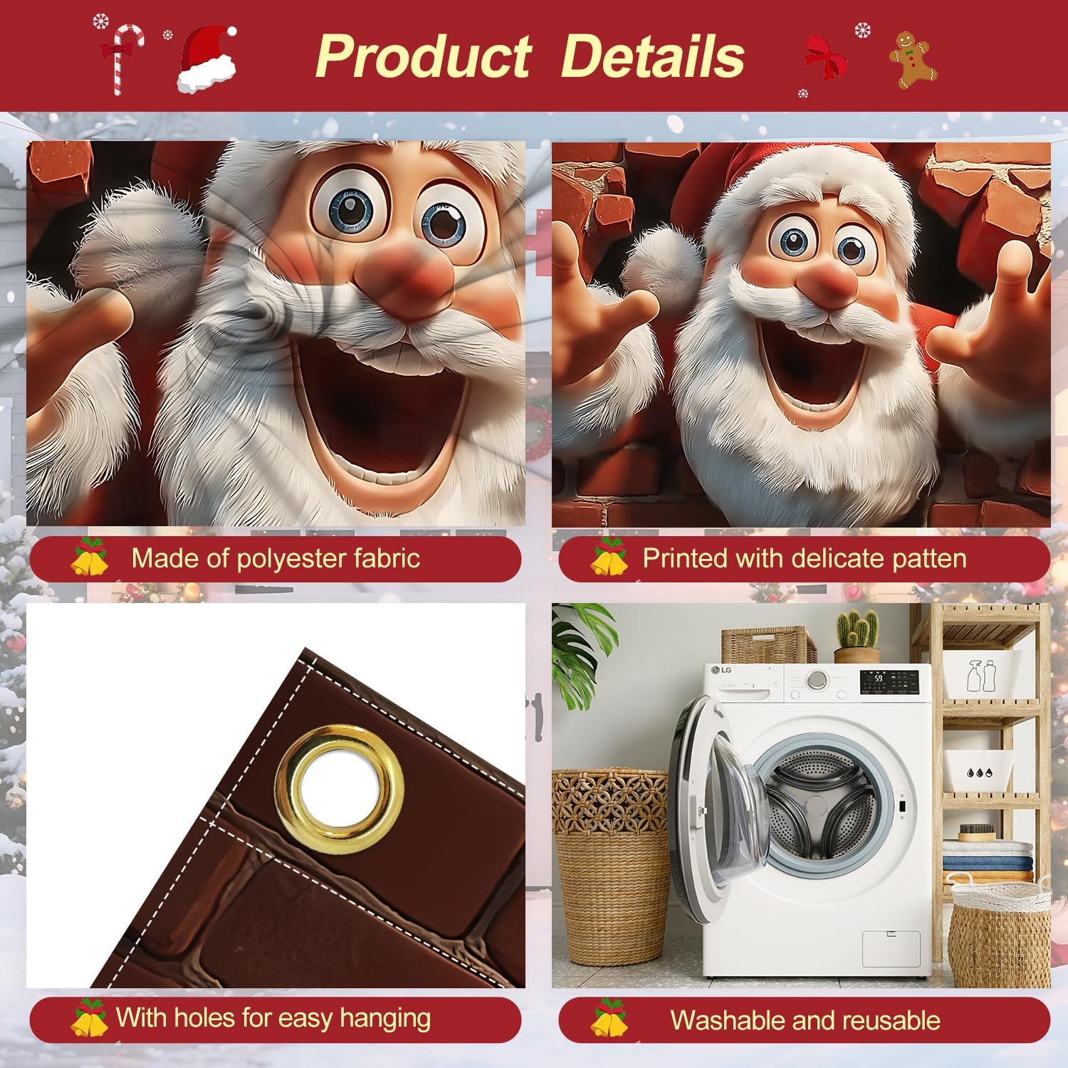 ANNA QUEEN Merry Christmas Decorations Garage Door Banner 6 x 13FT,Winter Snowman Santa Claus Backdrop 71"x157" Door Cover Xmas Decoration for Party (Santa Claus)
