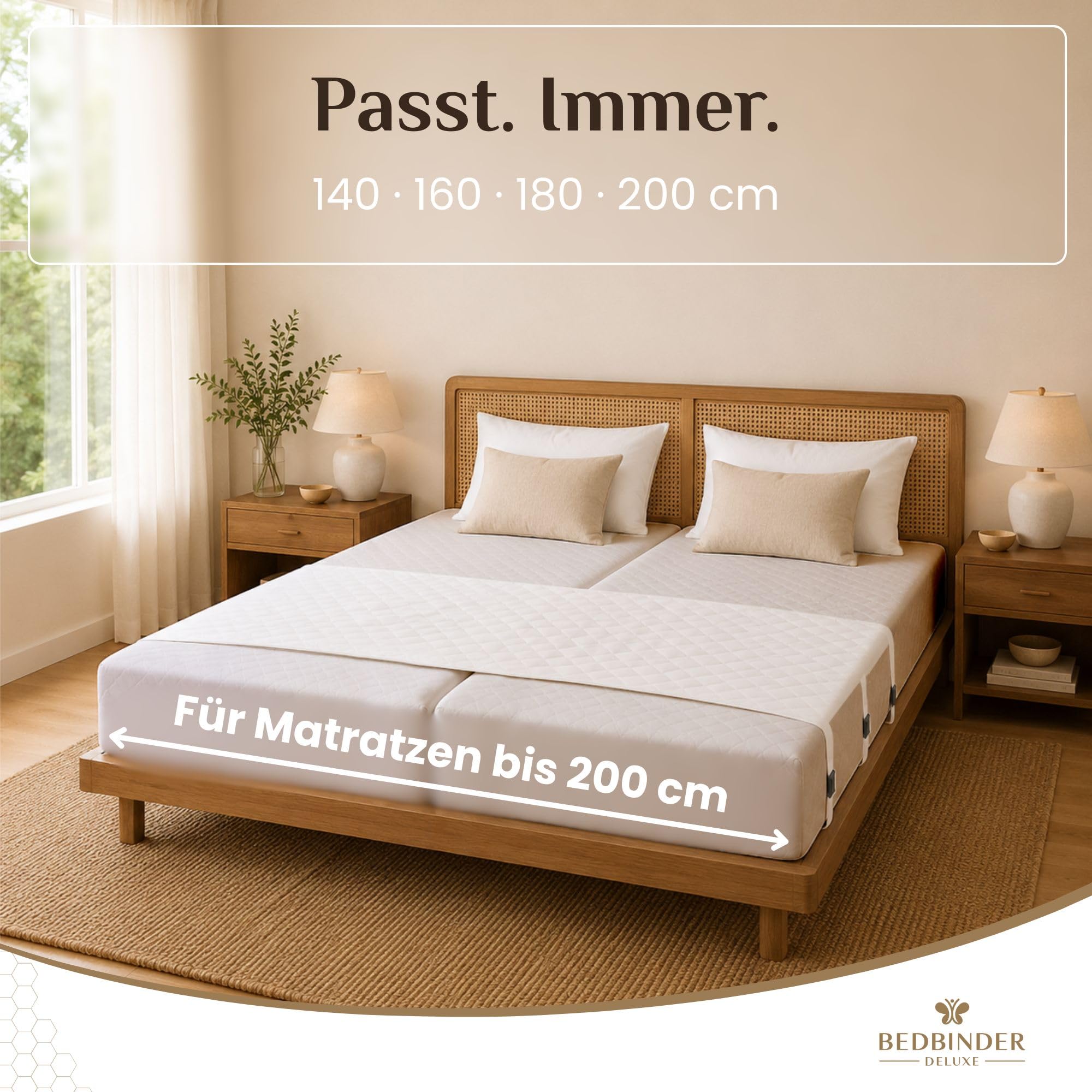 Bedbinder Deluxe Liebesbrücke für Matratzen 80 cm - Matratzenverbinder | Schließt die Besucherritze von unten – ohne Schaum, ohne Geruch. Hält gegen Verrutschen. 7 Jahre Garantie.