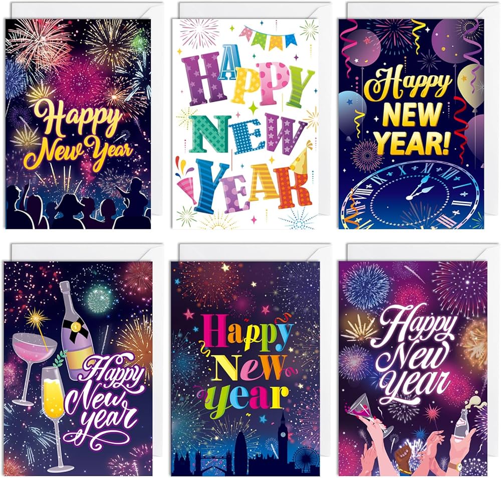 Amazon | HOWAF カラフルなハッピーニューイヤーカード 2025年新年