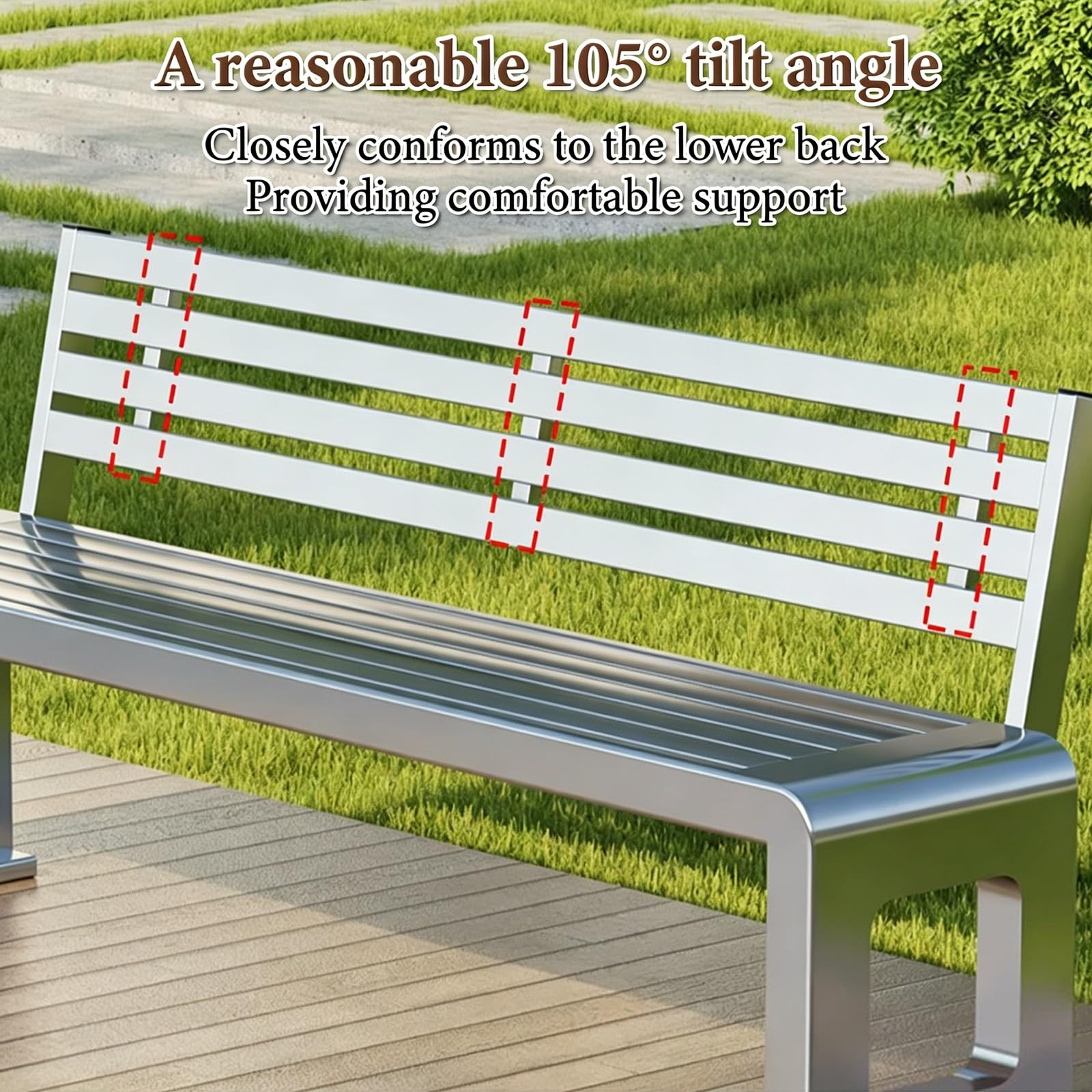 Banco Jardin Exterior de Acero Inoxidable Banco Terraza Exterior Resistentes a la Intemperie Capacidad de Carga: 250kg para Parques Centros Comerciales(202 Stainless Steel,120x40x80cm)