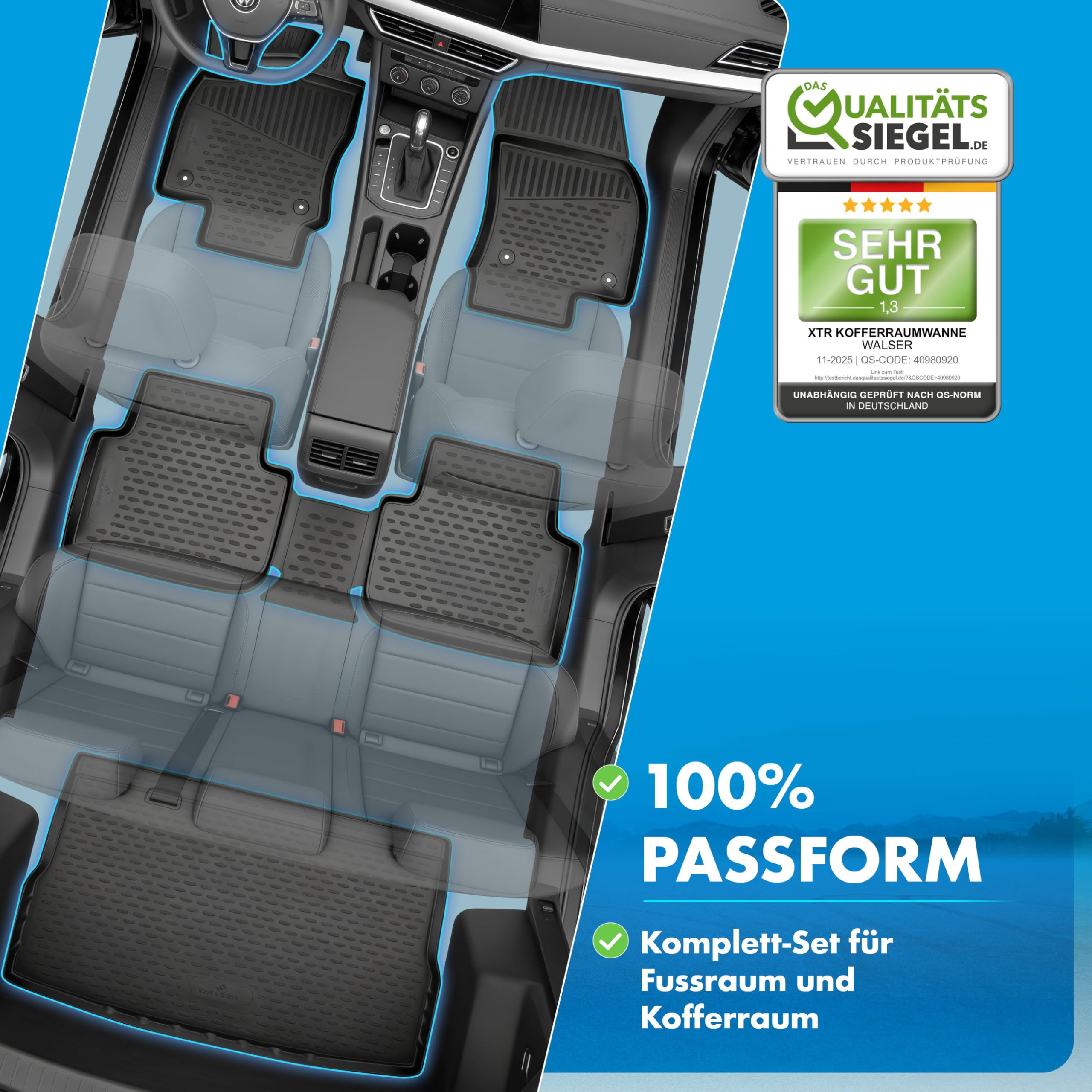WALSER Vasca baule & tappetini in gomma per Skoda Octavia 3 Kombi (5E5, 5E6) 11/2012-10/2020, 100% su misura, tappetino antiscivolo, tappetini auto in gomma