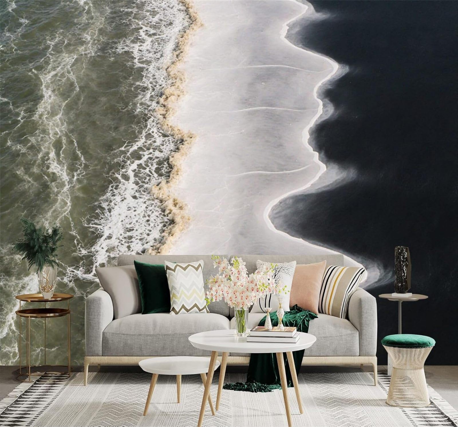 XLMING Abstract Waves Coast Foam Beach Seascape 3D Wallpaper Premium Textured Silk Study Dining Living Room Bedroom Sofa TV Wall Easy Install-300cm×210cm