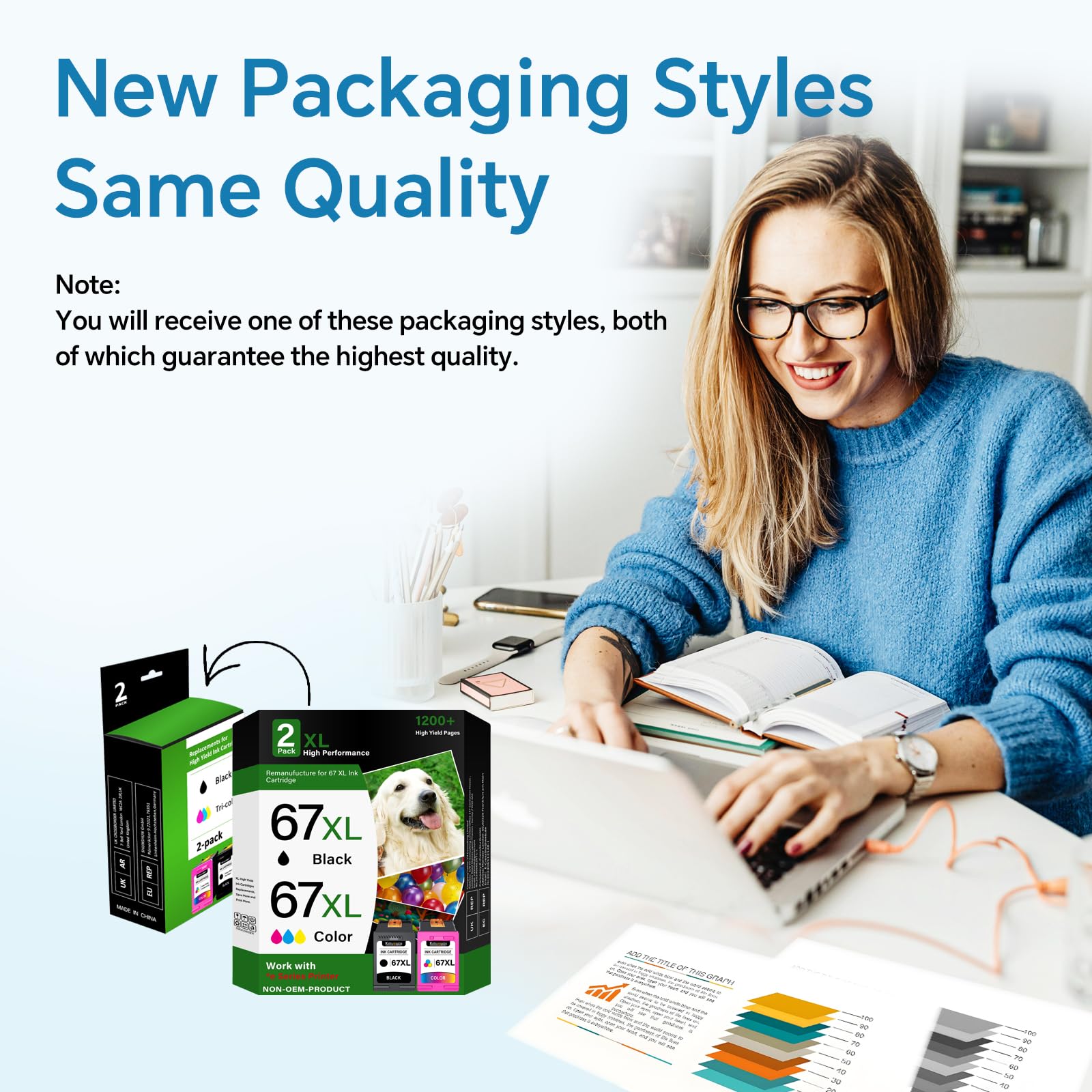 Cartucce d'inchiostro 67 XL, colore nero, compatibili con HP Ink 67 67XL, ad alta resa, ricambio per HP67 Work per HP DeskJet 2855e 2755e 1255 4100 2800e 2755e ENVY Pro 6455 6485 6000 (confezione da 2