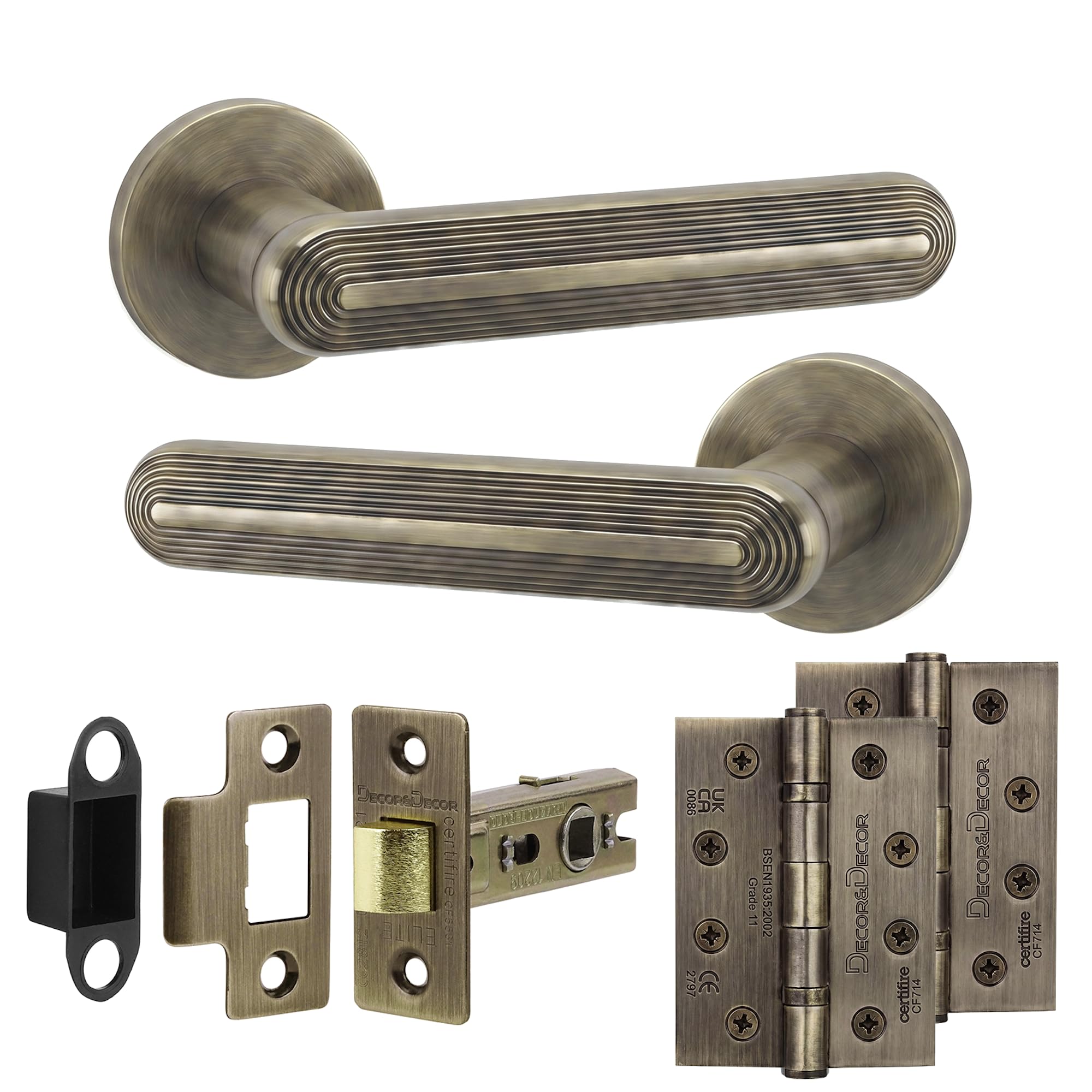 Decoranddecor Antique Brass Internal Door Handles, Hinge Kit 102Mm