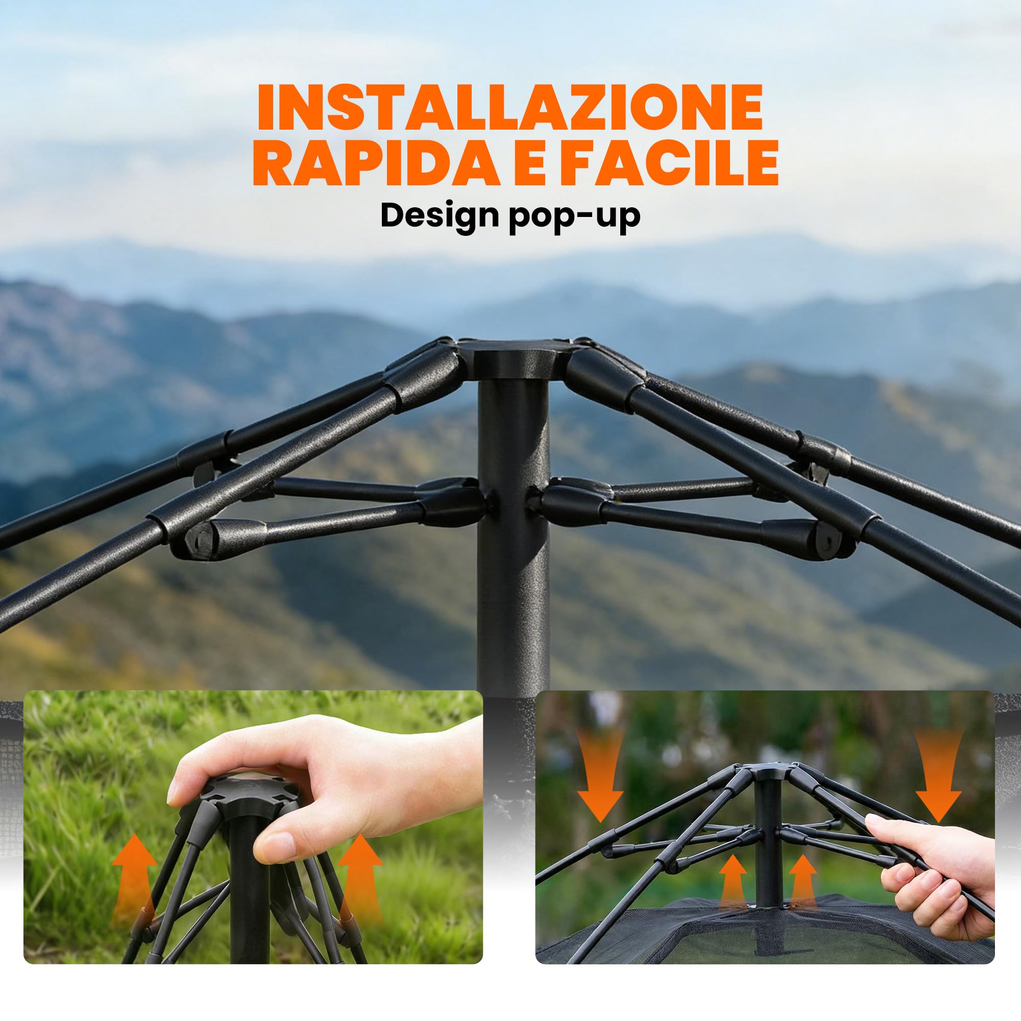 Outsunny Tenda Pop-Up per 2-3 Persone, Tenda da Campeggio Istantanea con Finestre in Rete e Borsa per il Trasporto, Impermeabile 3000mm e Protezione UPF50+, Cachi