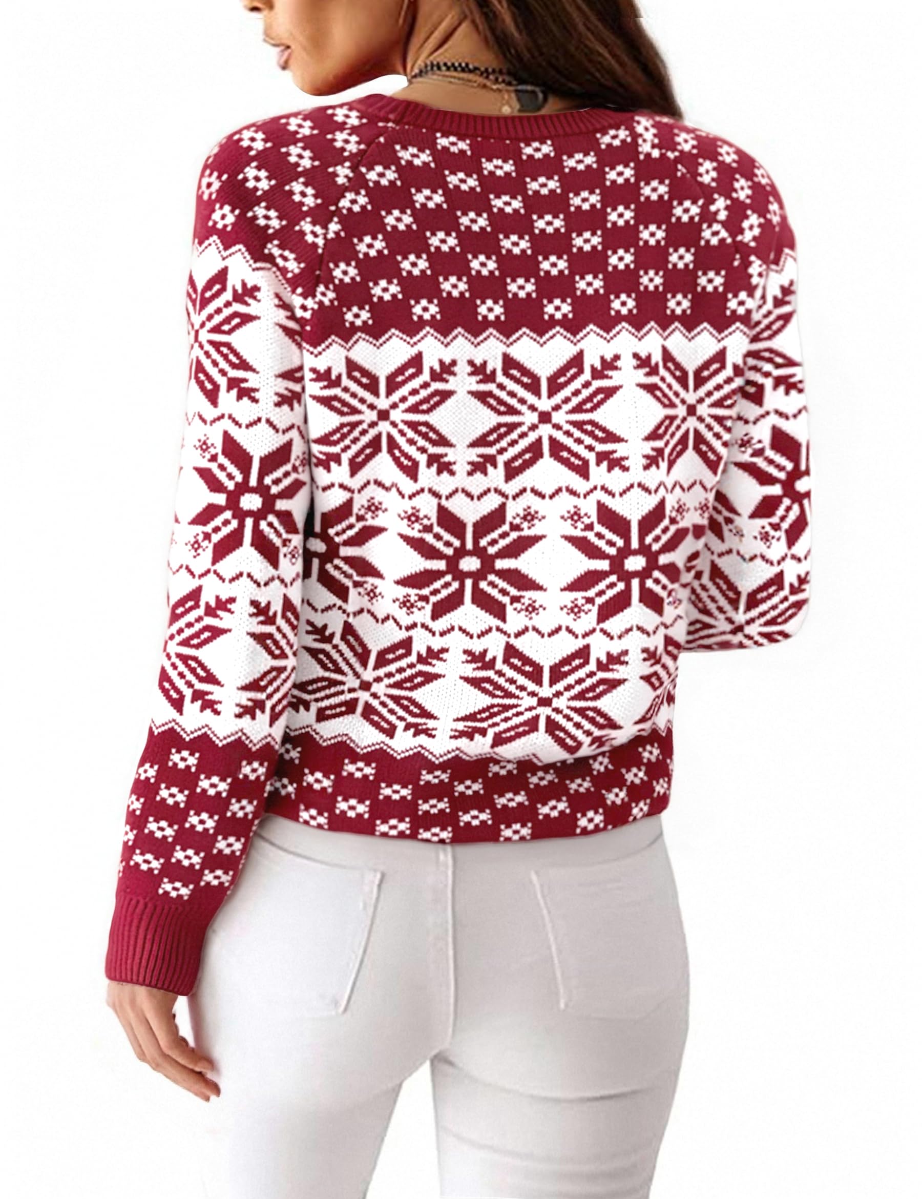 Demegimi Maglioni Natalizi Pullover Natale Maglietta a Manica Lunga Donna Maglione Natalizio Fiocco Neve Alce Girocollo Donna a Maniche Lunghe Maglione Festa Natale