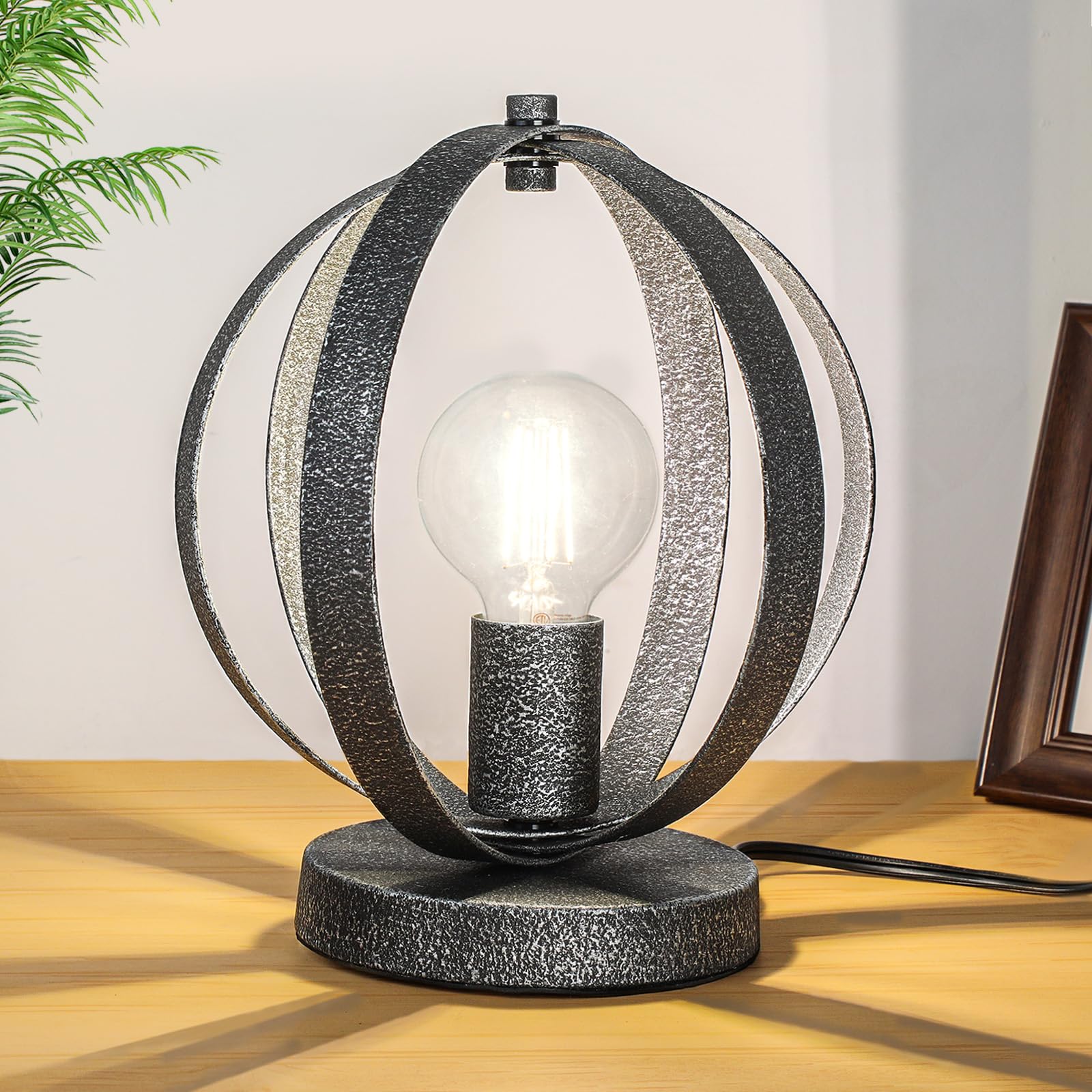 Metal Cage Table Lamp: 3 Way Dimmable Farmhouse Lamp, Steampunk Nightstand Lamp with Novelty Rotatable Metal Cage, Vintage Desk Lamp for Living Room, Bedroom, Hallway, Entryway