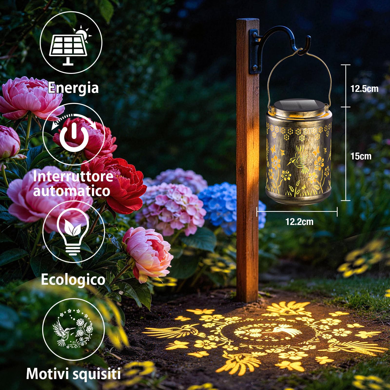 SOLARBABY Lanterna Solare da Esterno, 2 Pezzi Colibrì Lampade Solari da Giardino in Metallo, Impermeabile Luci da Giardino per Esterni Patio Giardino Terrazza Balcone, Bianco Caldo