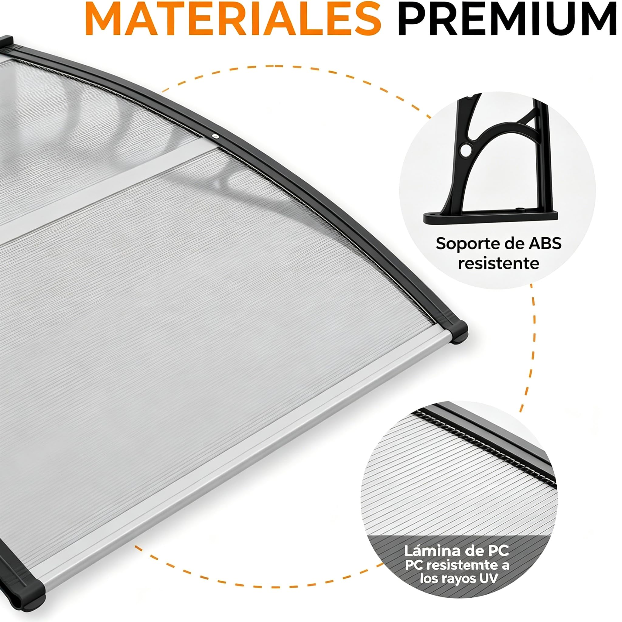 Garvee Marquesina Exterior de Policarbonato Tejadillo para Puerta y Ventana Cubierta Protectora contra Lluvia Nieve y Rayos UV Diseño Moderno Arqueado para Fachada (Marrón, 80x120cm)