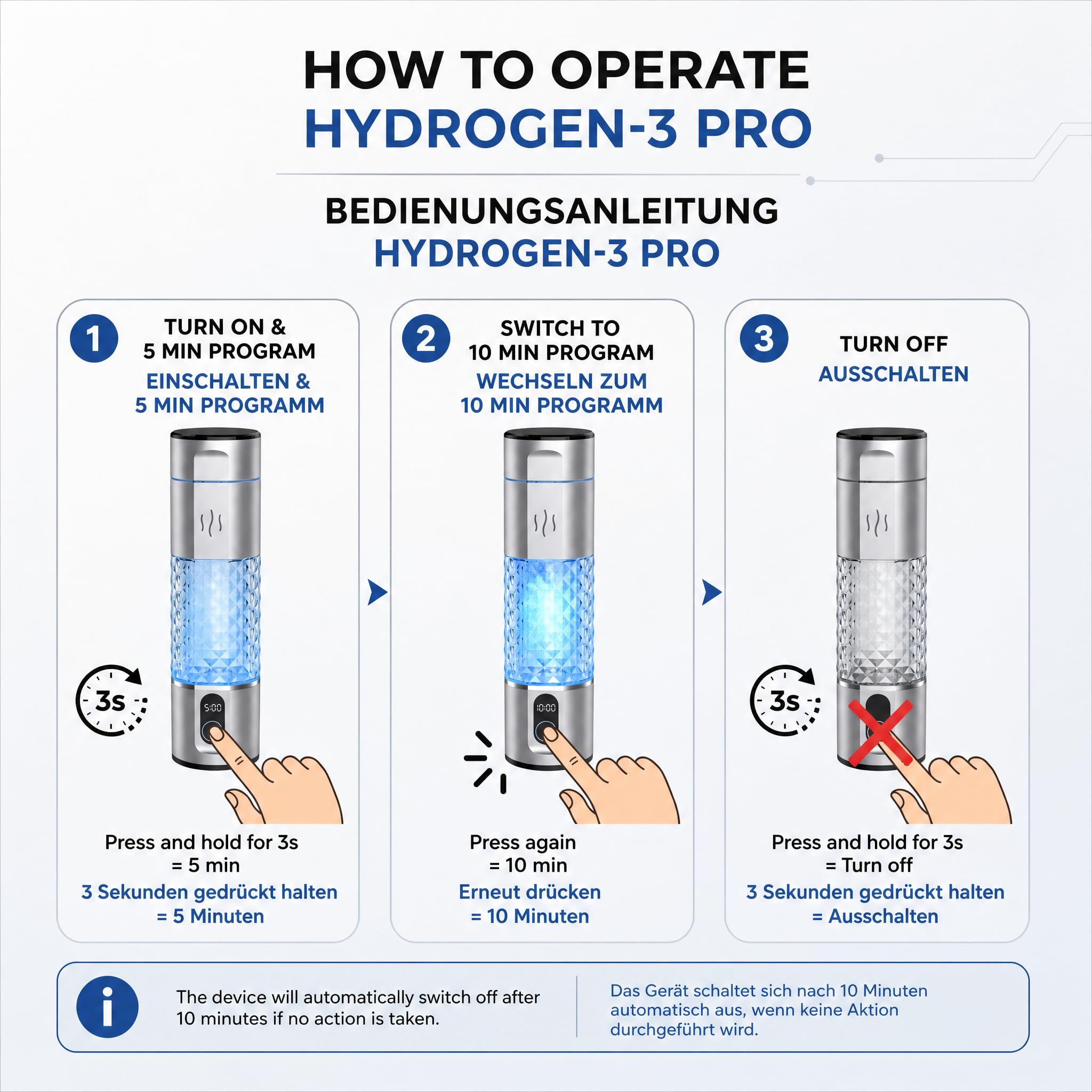 Hydrogen-3 Pro Wasserstoff Wasser generator 250ml DuPont PEM-membran Blau