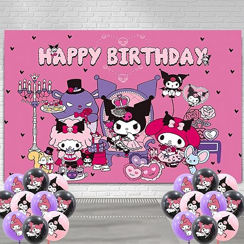 Decoración de fiesta de cumpleaños de 5 x 3 pies con temática de gato negro para niños, suministros de fiesta de gato, incluye pancarta de fondo, 18