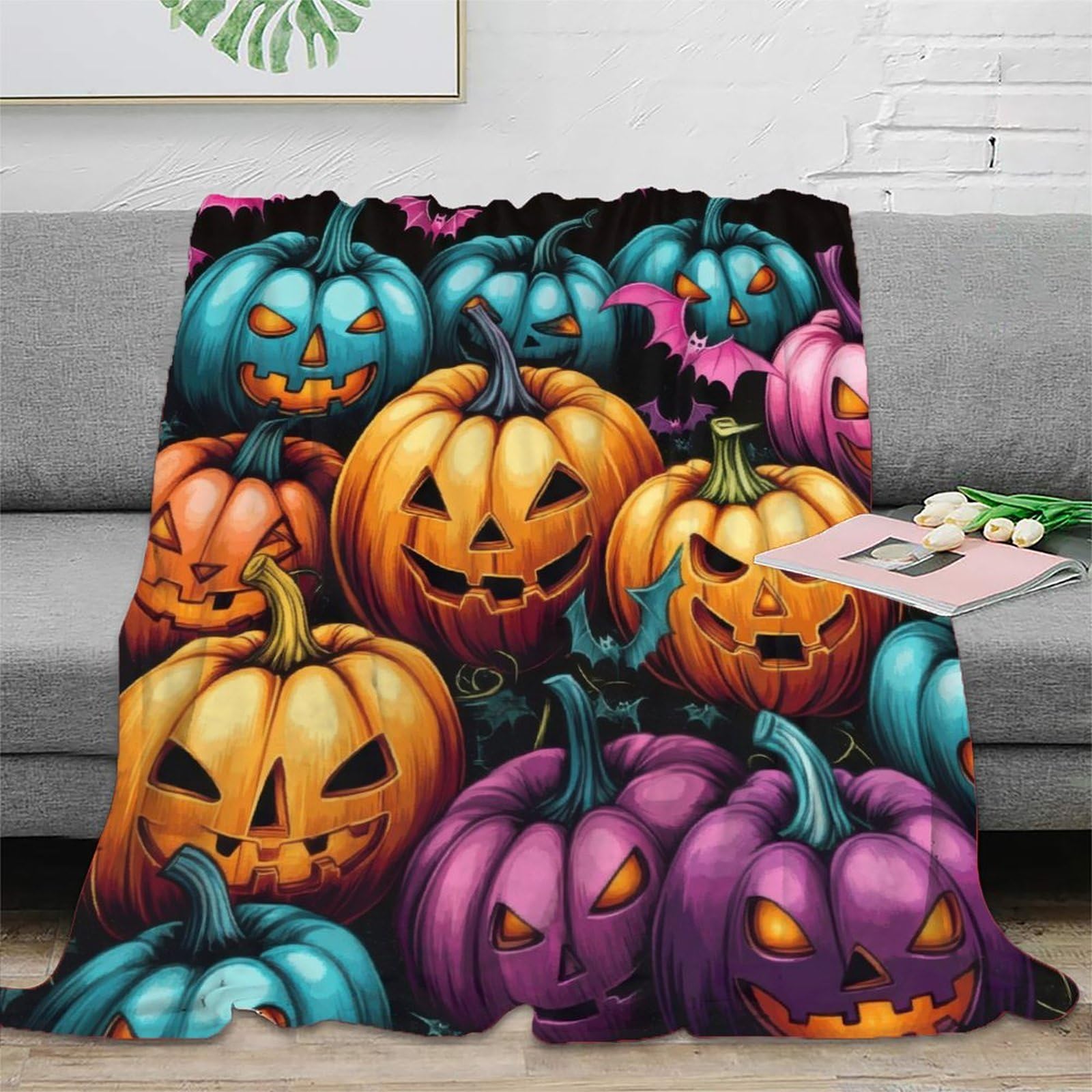 Couverture Halloween citrouilles 3D en microfibre pour vos soirées télé cocooning