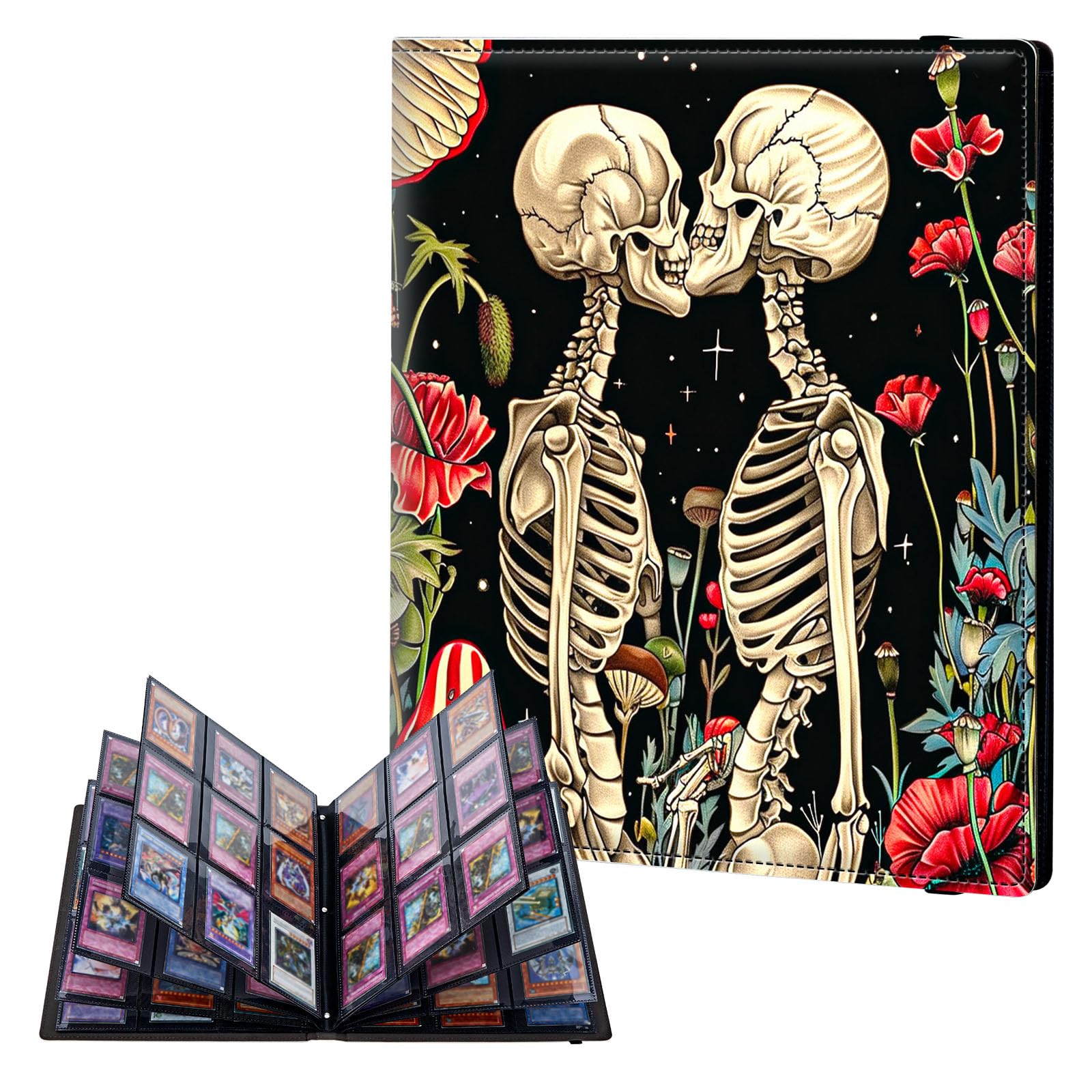 ETLKJVBL 9 Pocket Trading Card Binder, Card Collection Binder for TCG, MTG, Sports Cards, Baseball, Flower Skull Couple Trading Card Book Holder for Collectors, Top Loader Binder — image 1