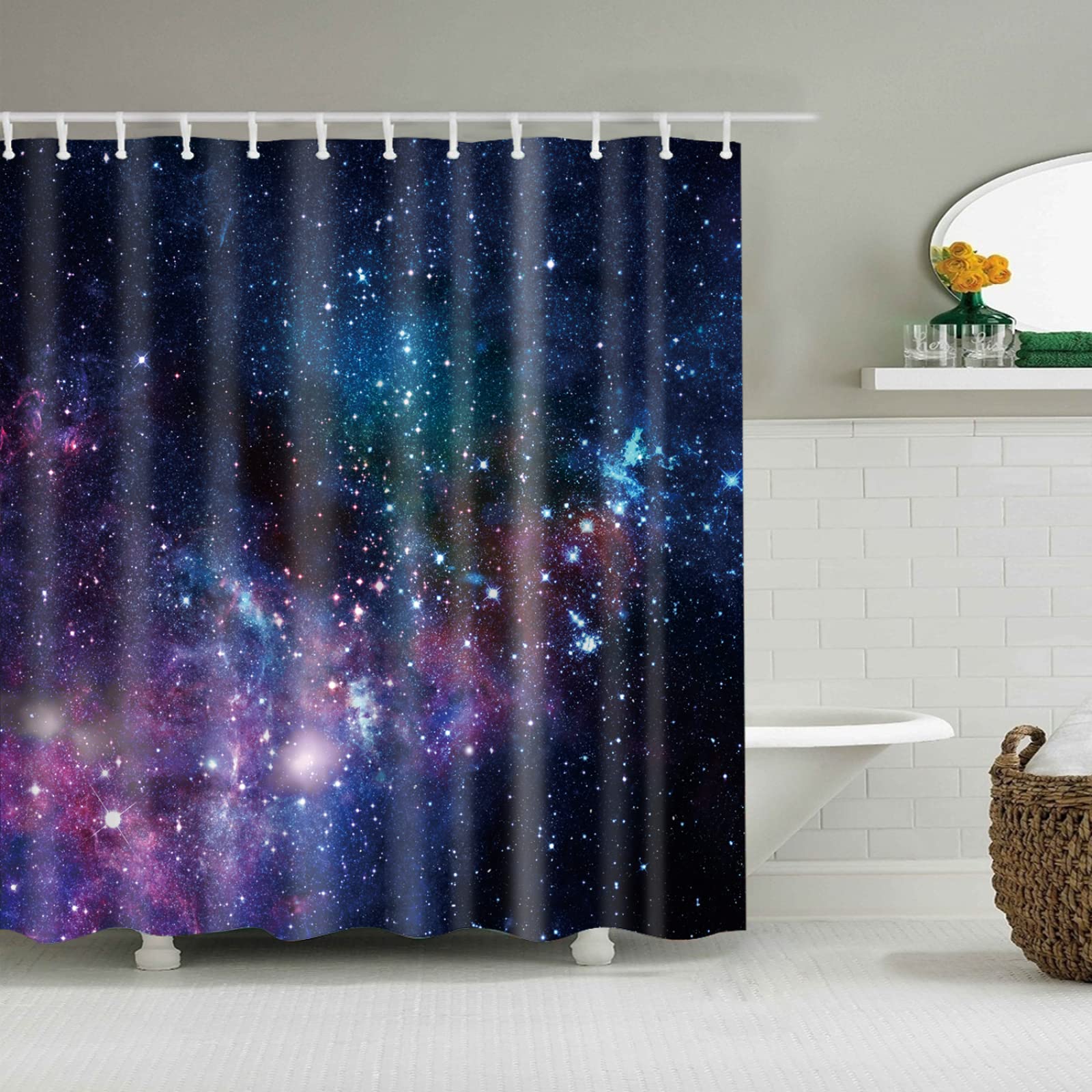 Tenda Doccia Cielo Stellato Blu Tenda Doccia Antimuffa Impermeabile Poliestere Lavabile con 12 Ganci Facile da Installare Tende Finestra Bagno per Dormitorio Hotel(180x220cm)