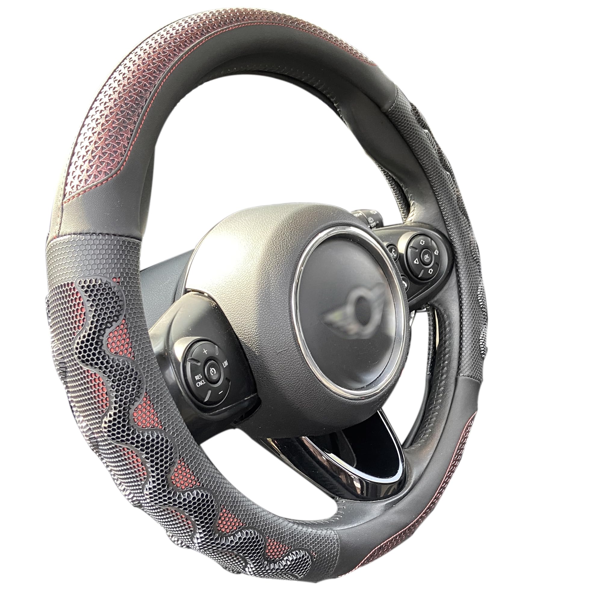 PINCTROT Large Size Steering Wheel Cover Great Grip with 3D Honeycomb Anti-Slip Design, 15.5-15.75 Inch (Wine Red)