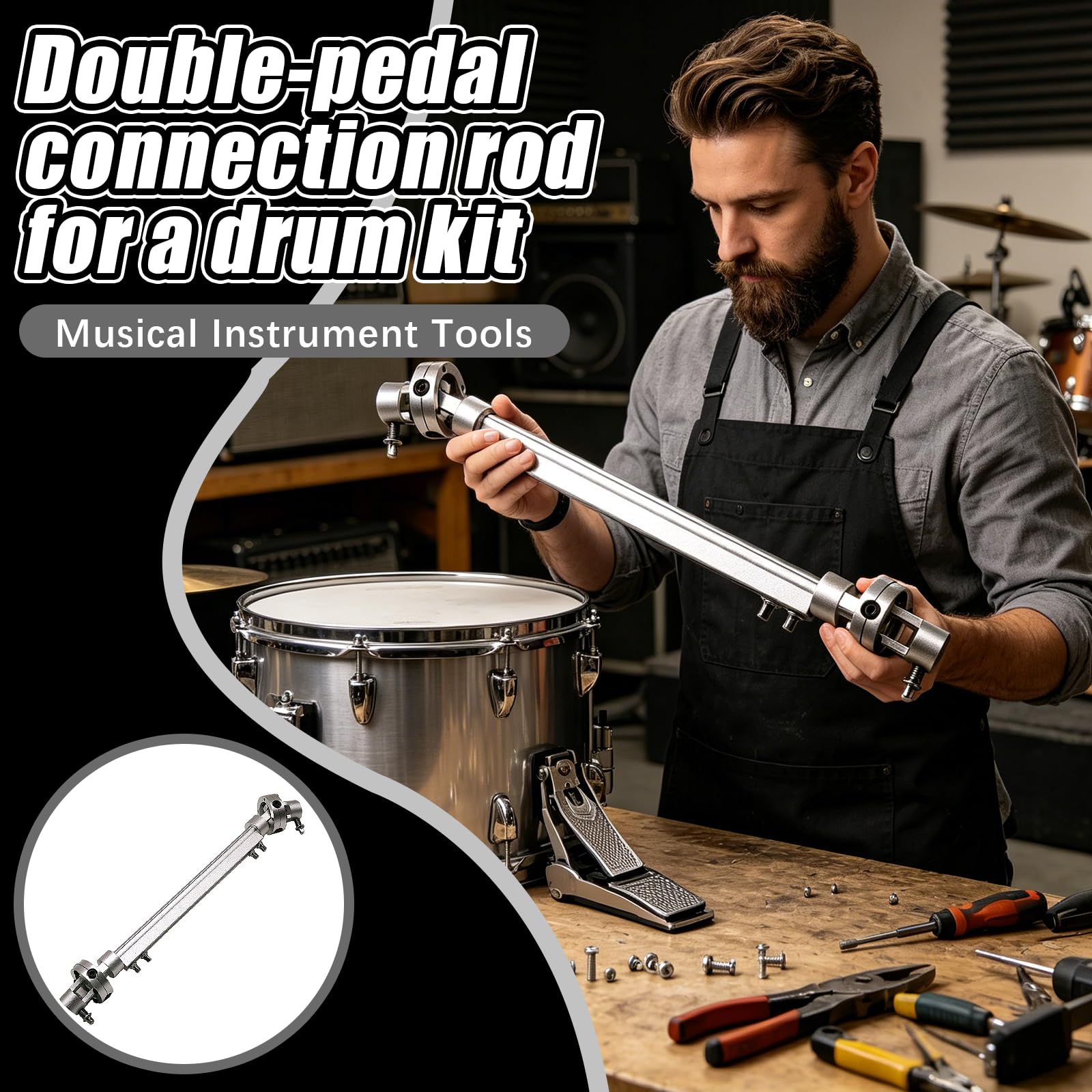 Conector de Pedal de Bombo, Varilla de Enlace de Percusión, Barra de Repuesto para Eje de Transmisión Conector para Pedal de doble Bombo de Aleación, Sincronizador de Transmisión Suave