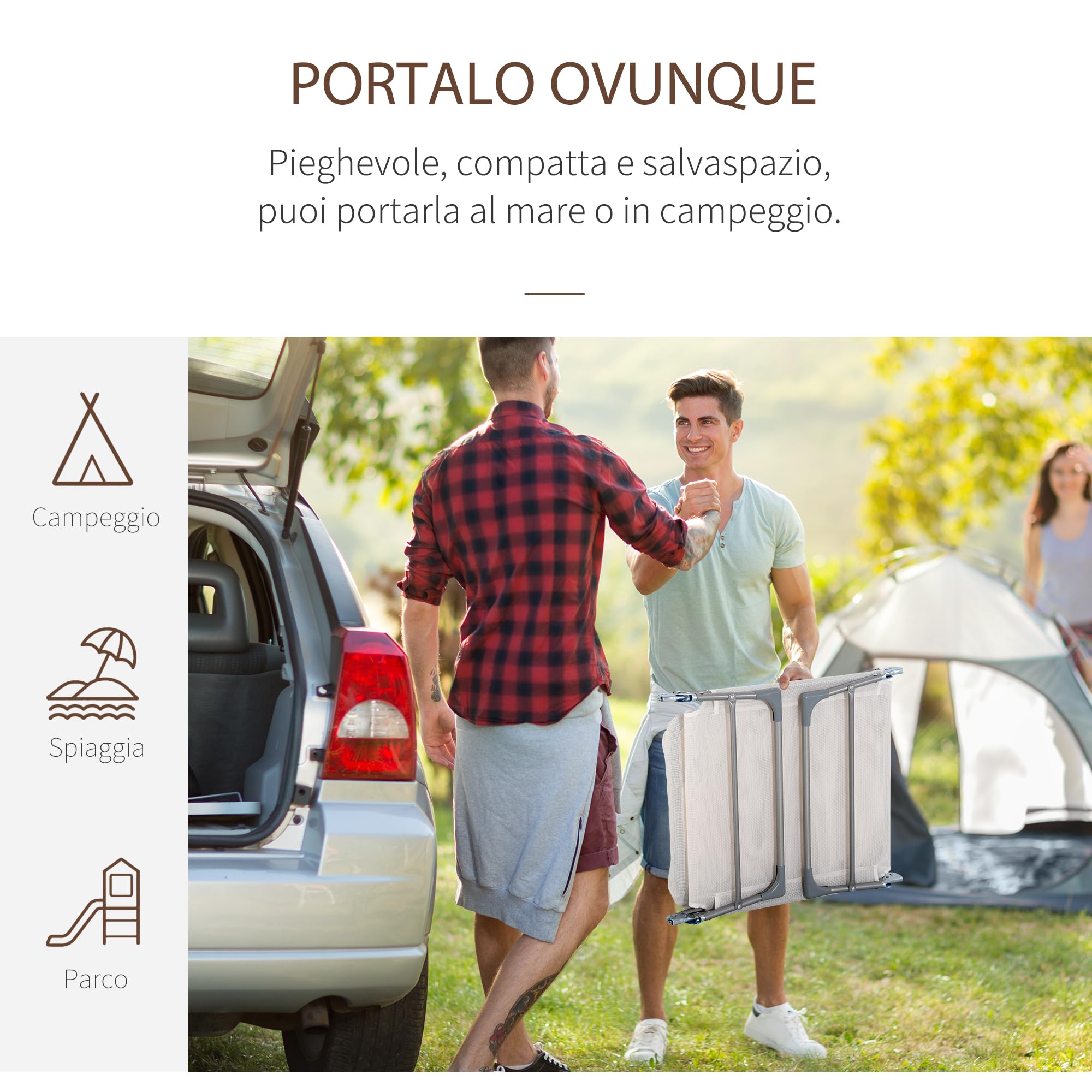 Outsunny Lettino Prendisole Pieghevole con Schienale Reclinabile su 5 Livelli e Poggiatesta, Sdraio da Giardino con Seduta Traspirante in Texteline, per Spiaggia Piscina Giardino, 182x56x28 cm, Crema