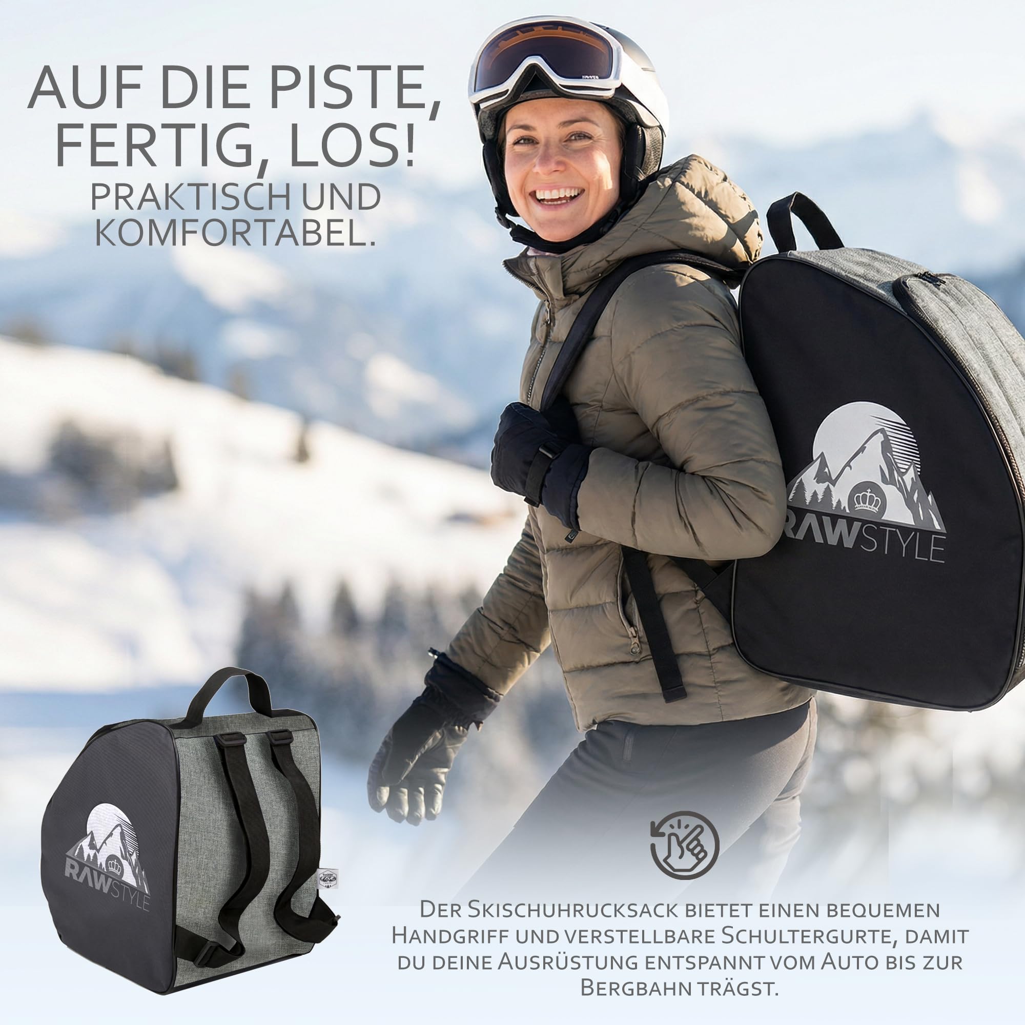 BambiniWelt by Rafael K. Skischuhtasche 40x42x30cm - wasserdichter Skischuh-Rucksack mit Reißverschluss, Tragegriff & Schultergurte - Skischuhaufbewahrung für Skischuhe, Helm & Handschuhe