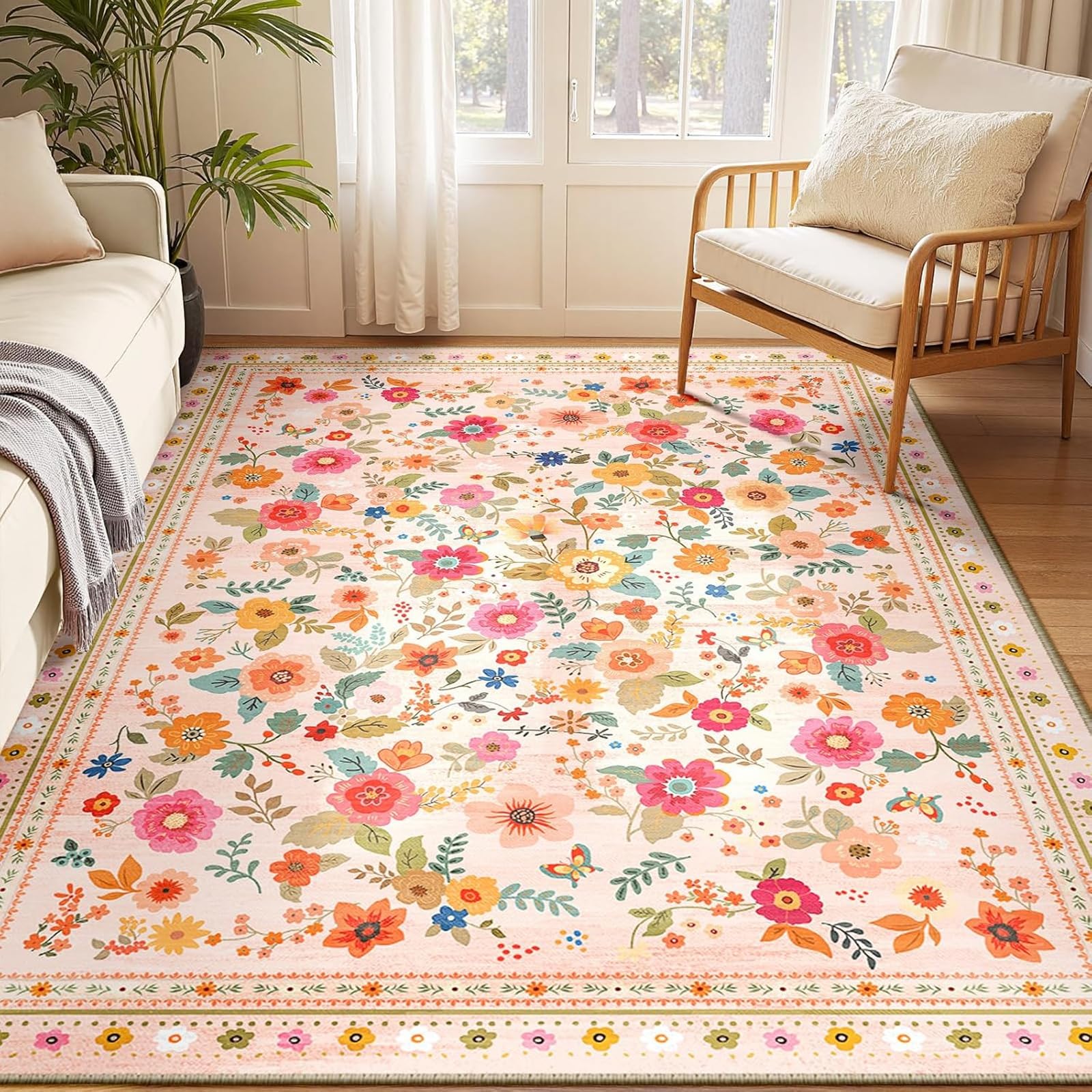 Tapis motifs floraux modernes et colorés pour décoration intérieure chic