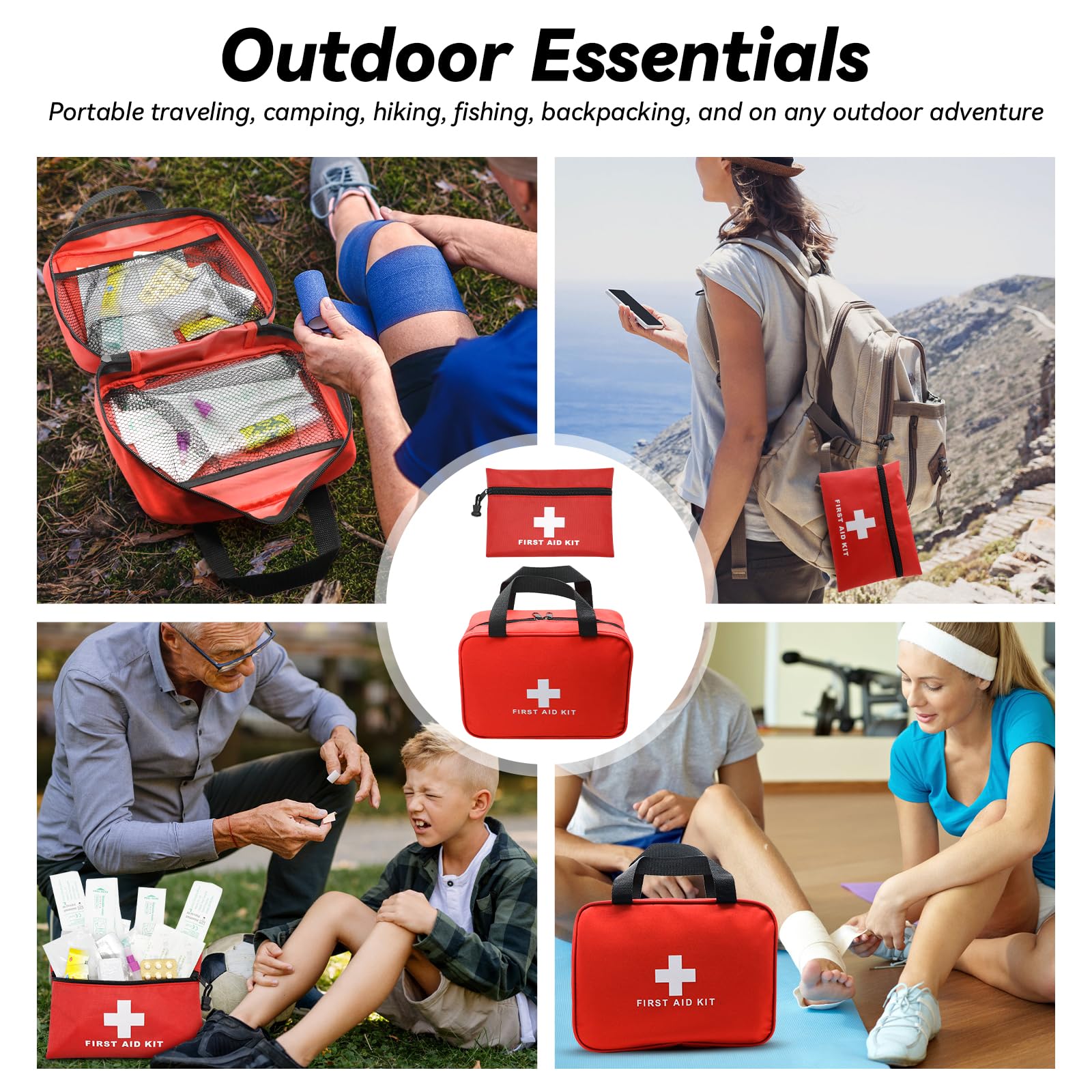 Faylapa Erste-Hilfe-Tasche für Zuhause, leere Reiseutensilien, medizinische Tasche für Reisen, Büro, Fahrzeug, Camping, Outdoor (1 Stück 24 x 18 x 8 cm + 6 Stück 20 x 14 cm, nur Tasche)