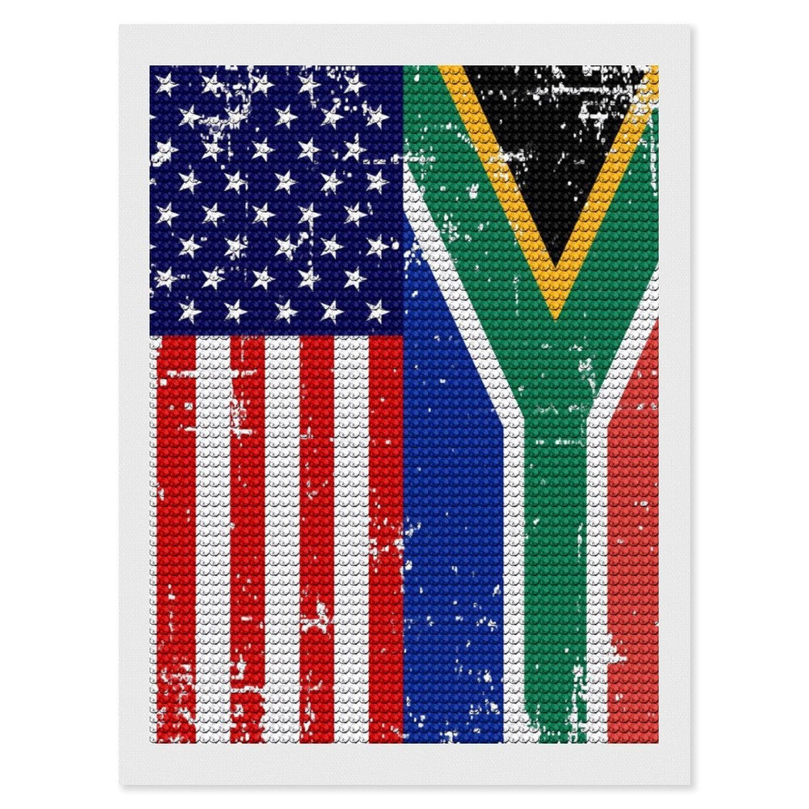 Nclqvjxzkhw Style Am-Ericans South African Flag Diamond Art Painting For Adult Round Diamonds Pictures Arts Crafts Home Wall Decor 12"X16"