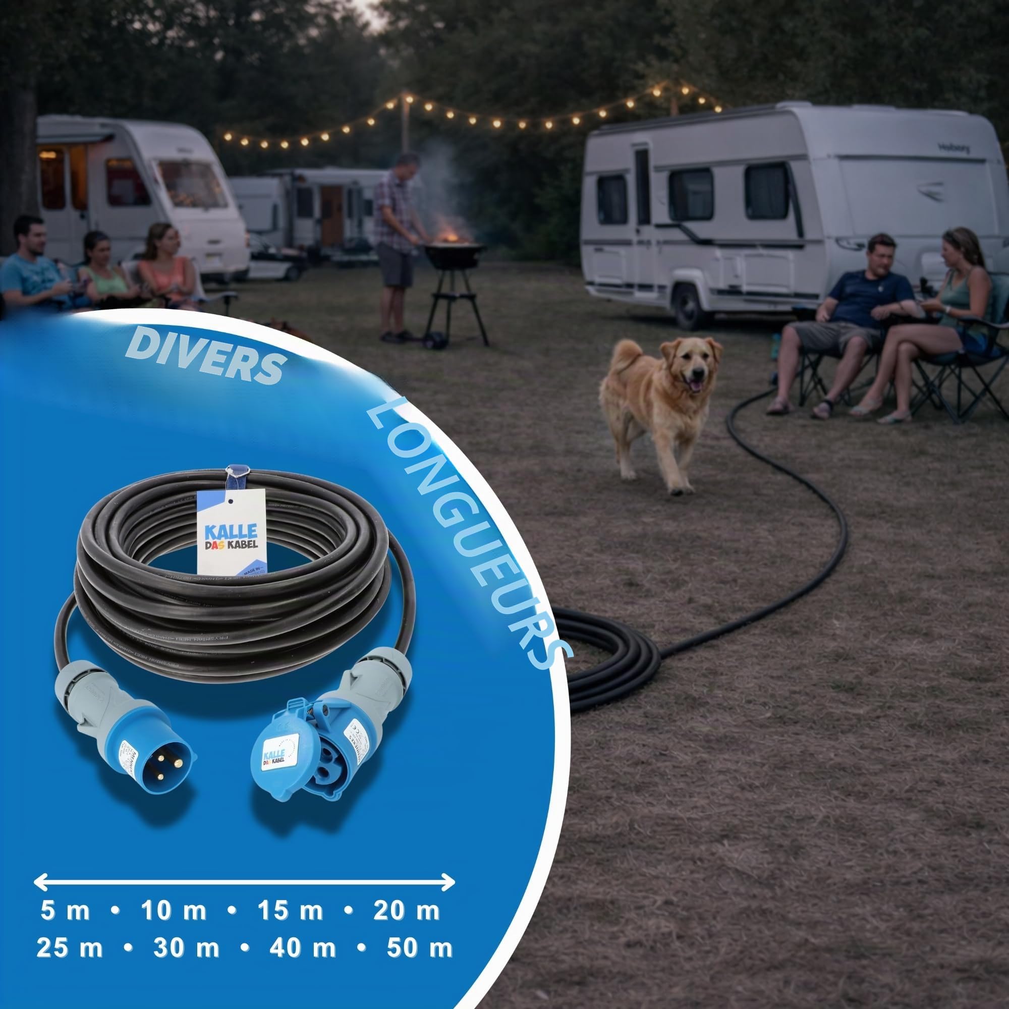 Kalle Das Kabel H07RN-F Rallonge en caoutchouc CEE 2,5 mm² 230 V Câble de camping , 230 voltsV