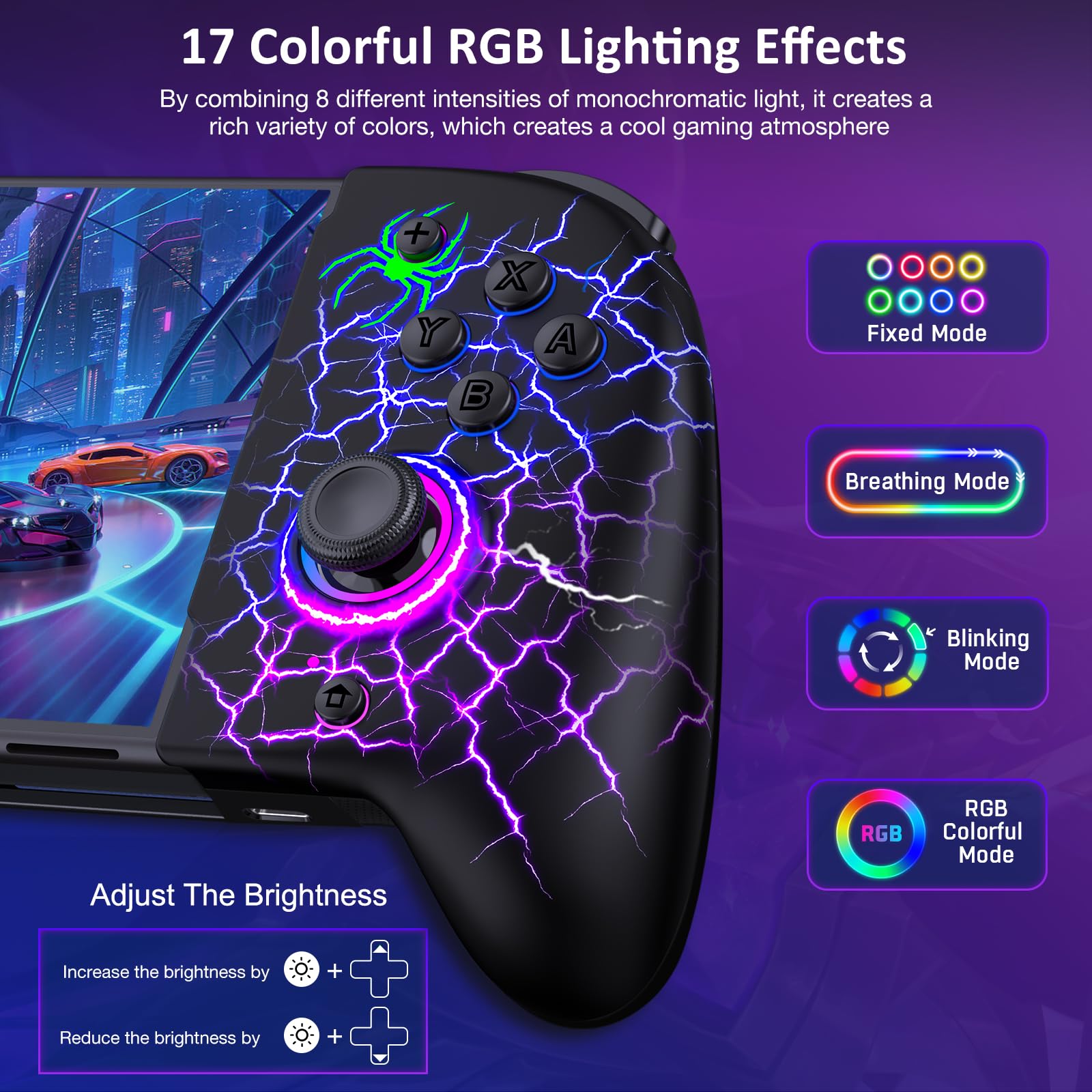 Switch Controller per Nintendo Switch/OLED, Controller Switch Pro Joypad monopezzo, Controller di modalità portatile ergonomico a grandezza naturale con batteria/turbo/programmazione