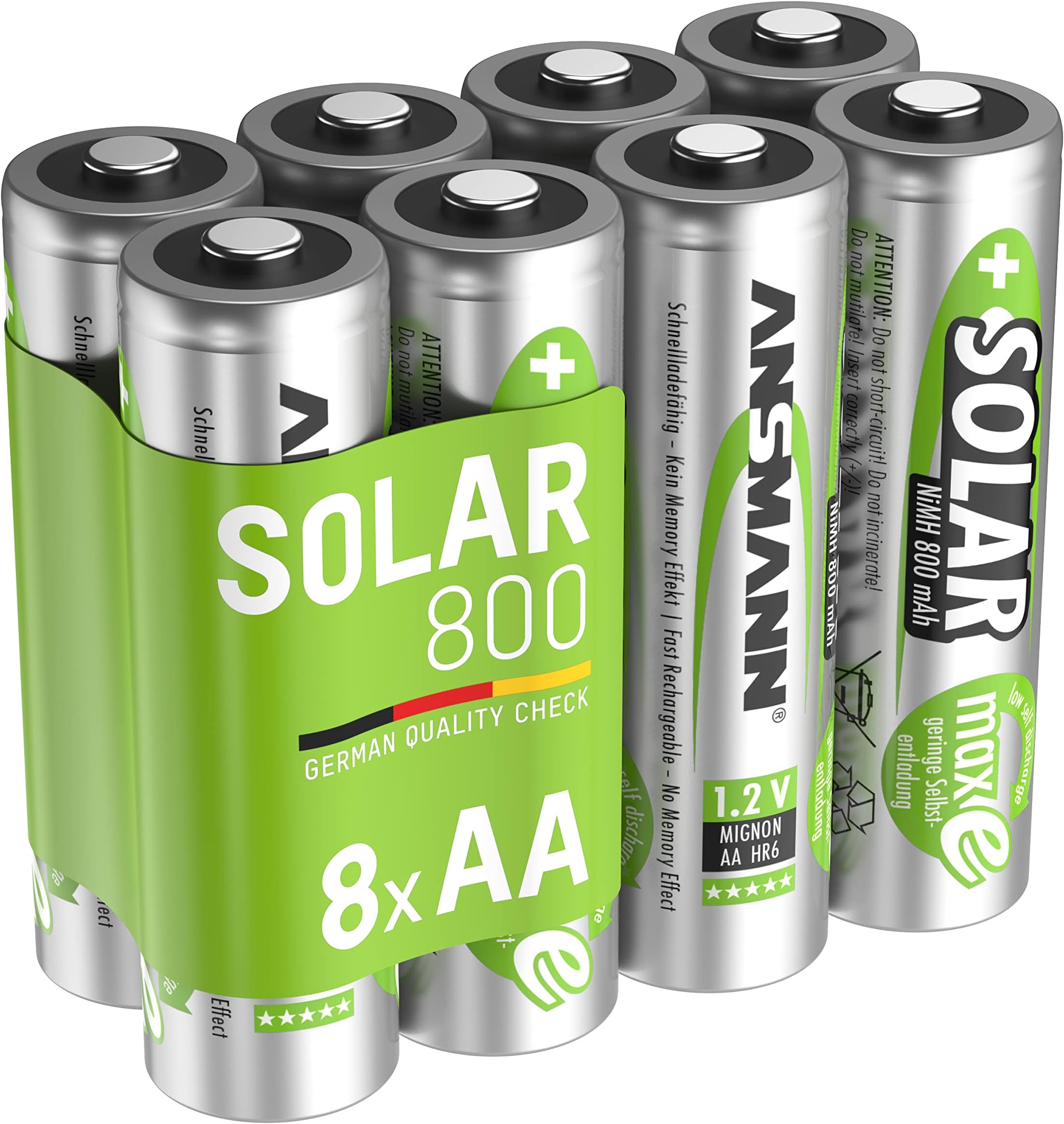 ANSMANN Piles solaires rechargeables Mignon AA 800 mAh 1,2V (lot de 6) Piles rechargeables