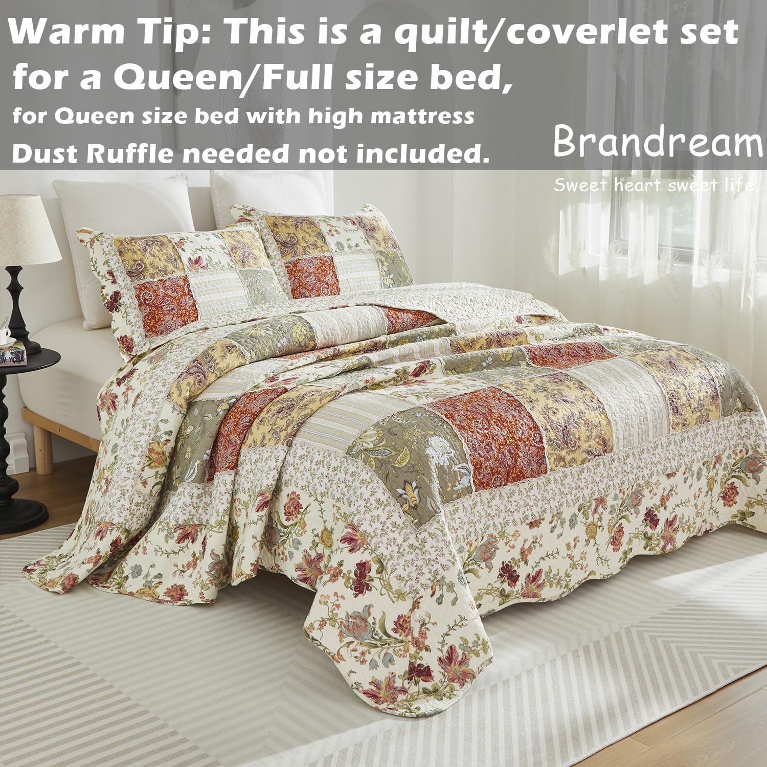 Brandream Queen Size Quilt Set Cotton Farmhouse Patchwork Quilts American Country Quilted Comforter Set 3-Piece - Image 7