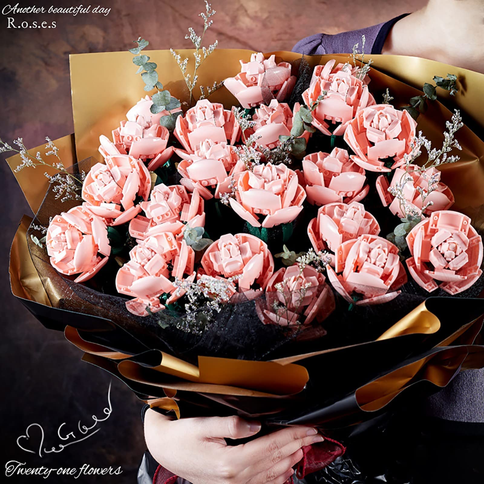 Amazon.co.jp: 告白ブーケビルディングブロック、ピンクのバラの花