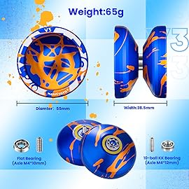 MAGICYOYO V3 Responsive Yoyo for Kids 8-12 , Professional Yoyo for Adult, Dual Purpose Metal Yo-yo with KK Bearing + 12 Yoyos Strings, Bearing Removal, Axle, Yo yo Case (Blue Glod Splash)